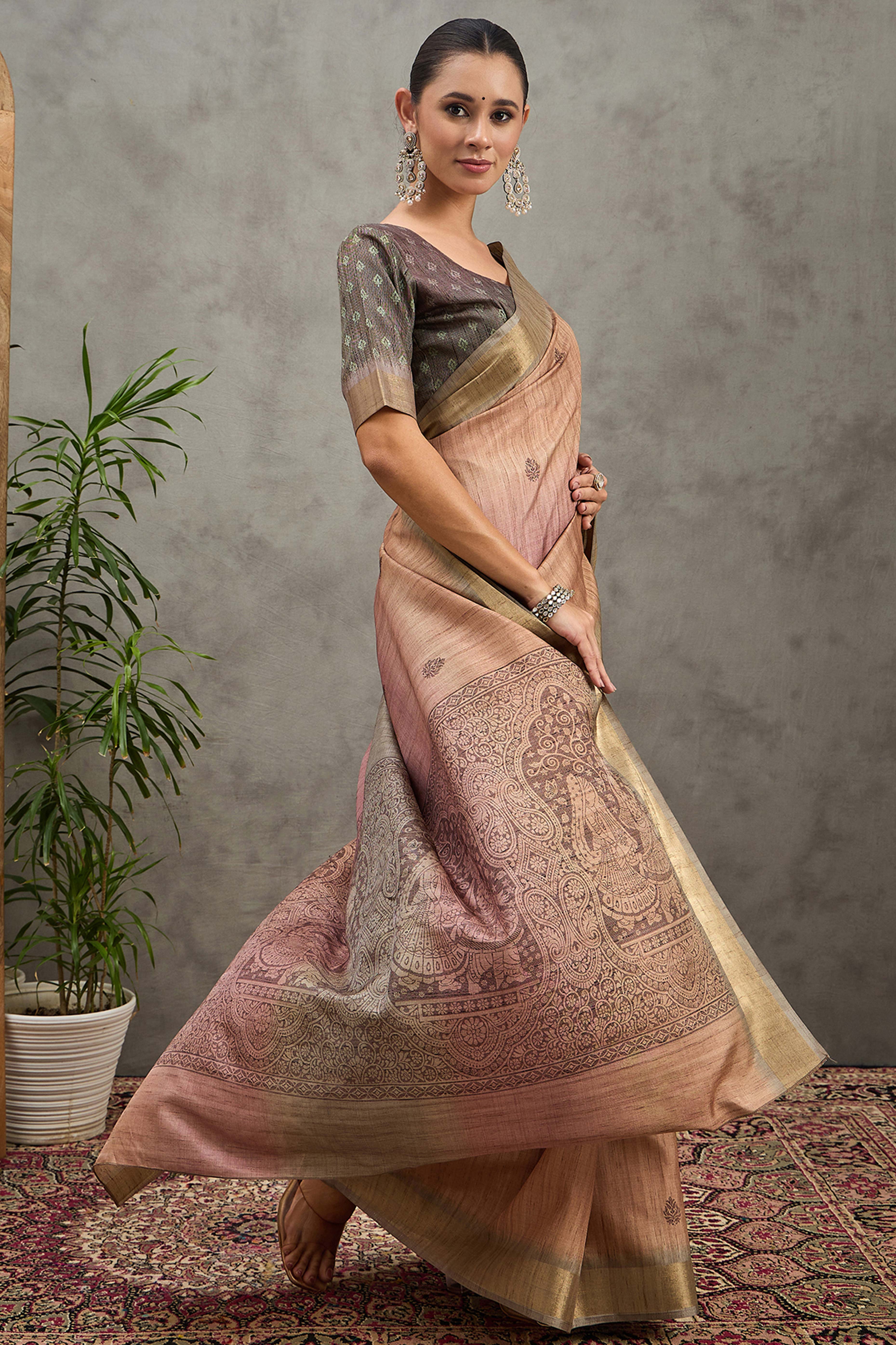 Beige Festive Wear Art Silk Saree Featuring Intricate Floral Weaving