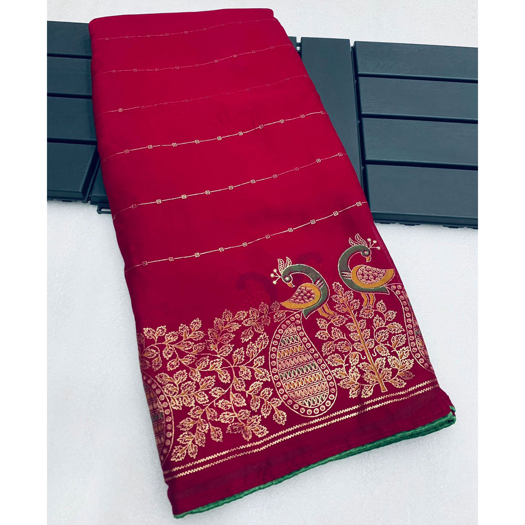 Pink Floral Foil Printed Georgette Saree
