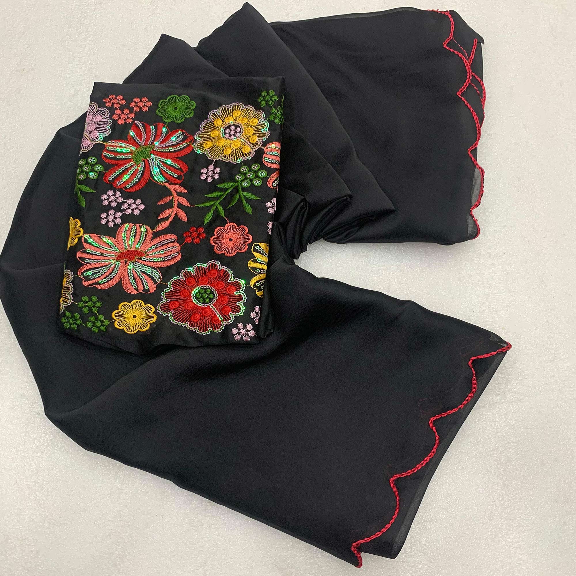 Black Solid Art Silk Saree With Embroidered Border