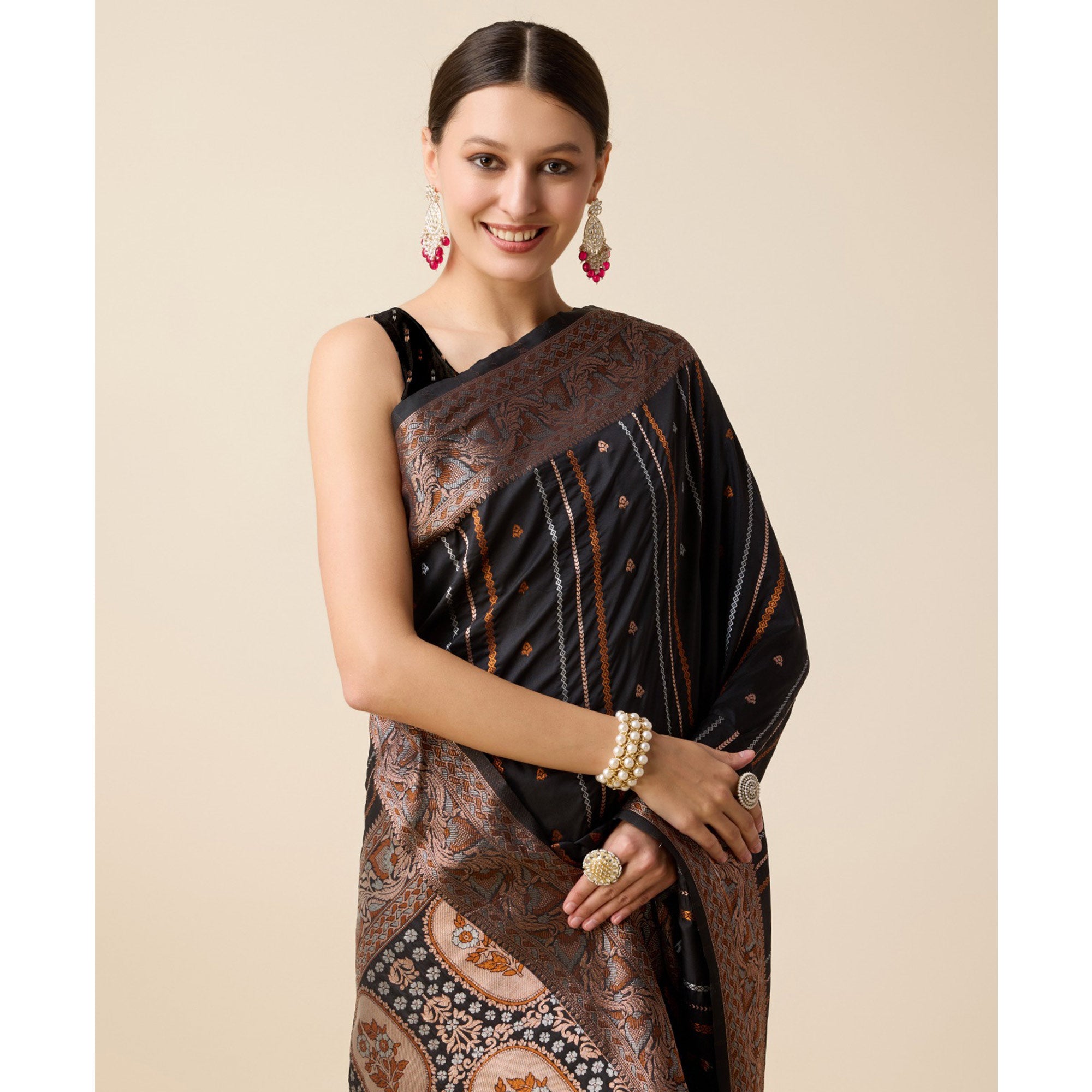 Black Floral Woven Pure Silk Saree