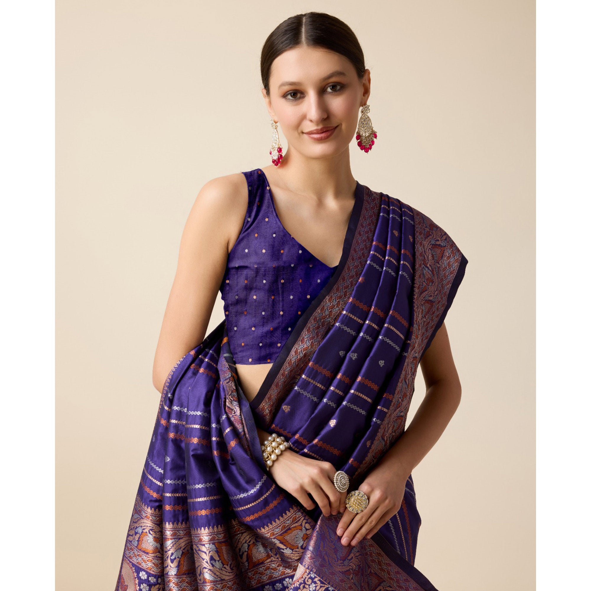 Blue Floral Woven Pure Silk Saree