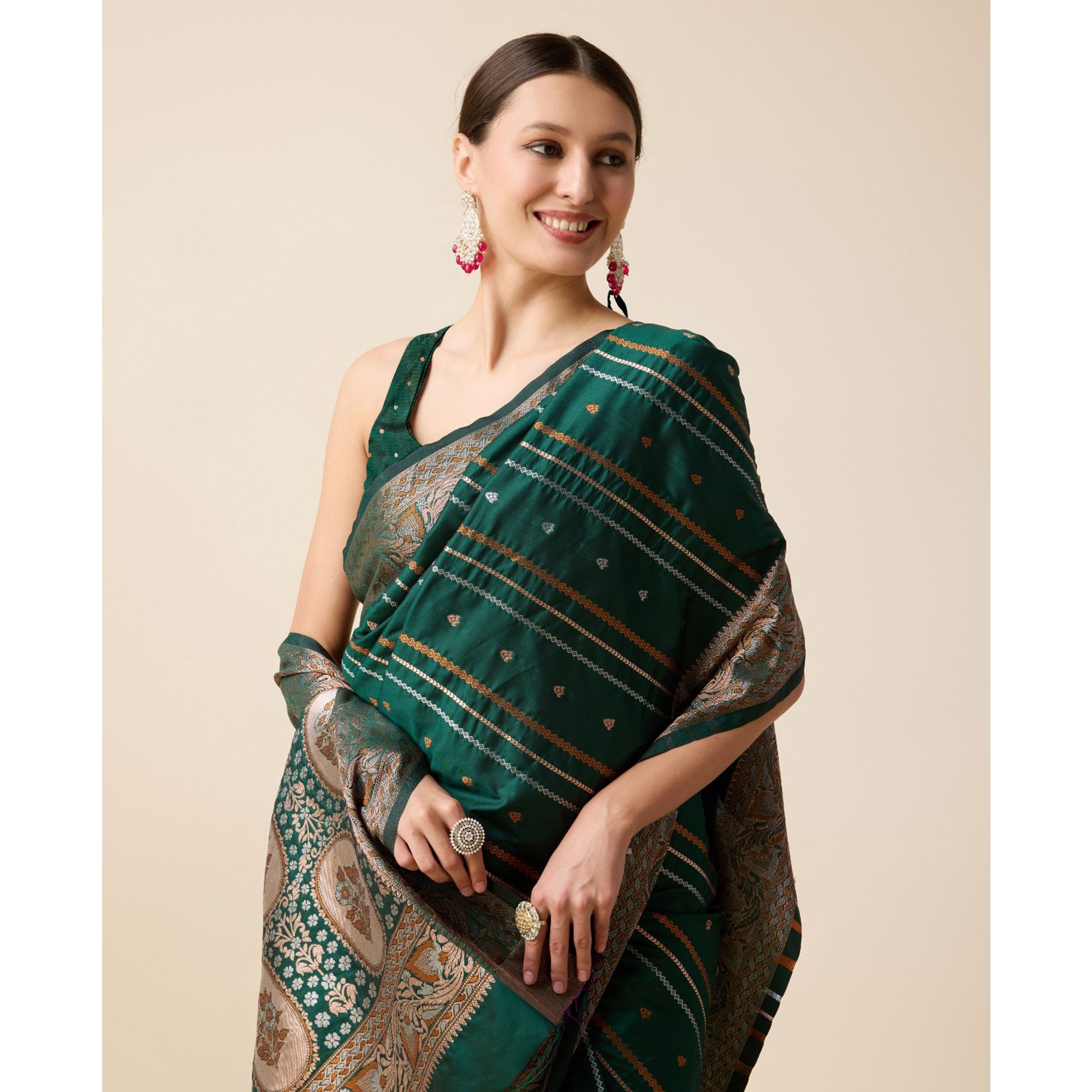 Green Floral Woven Pure Silk Saree