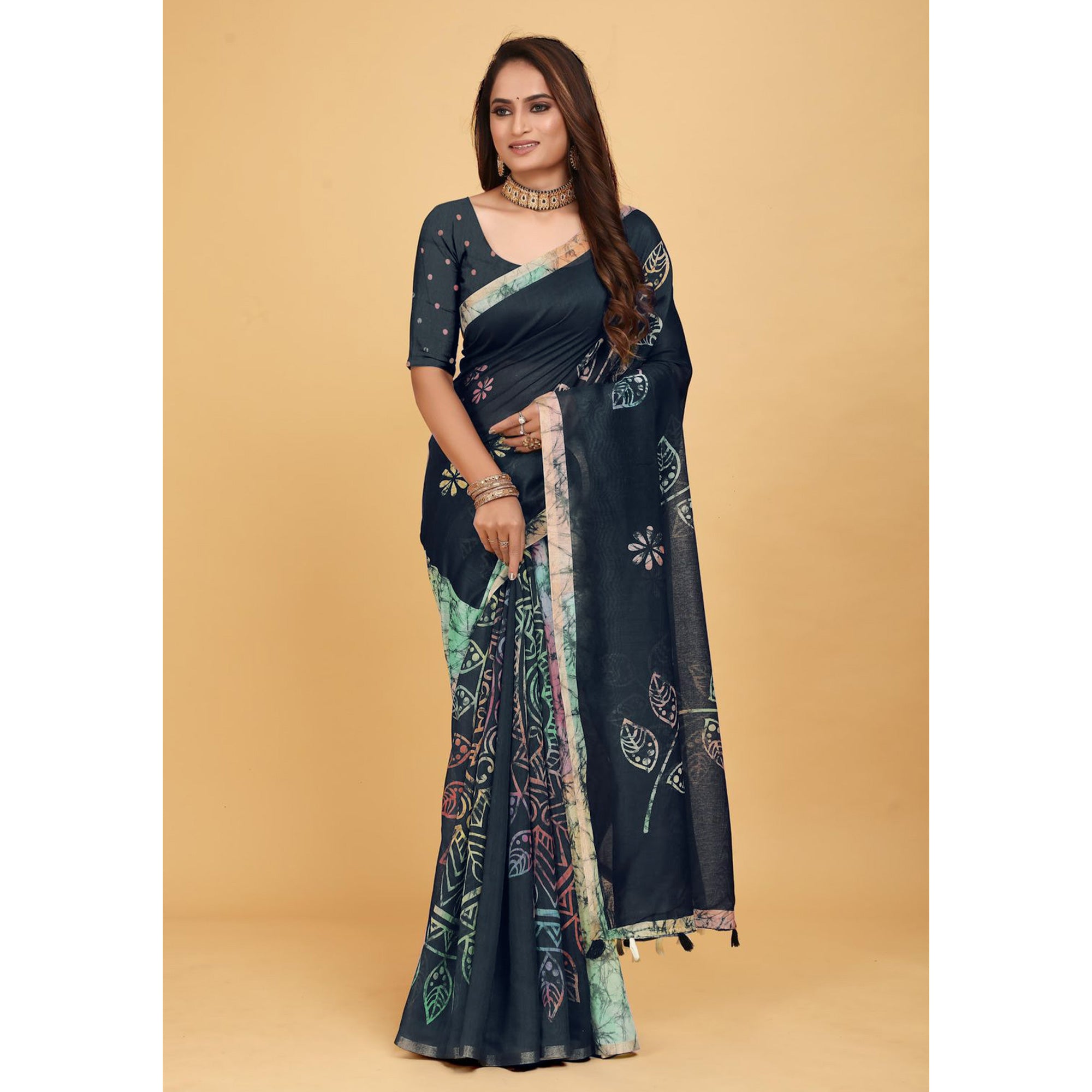 Black Kalamari Printed Chanderi Saree