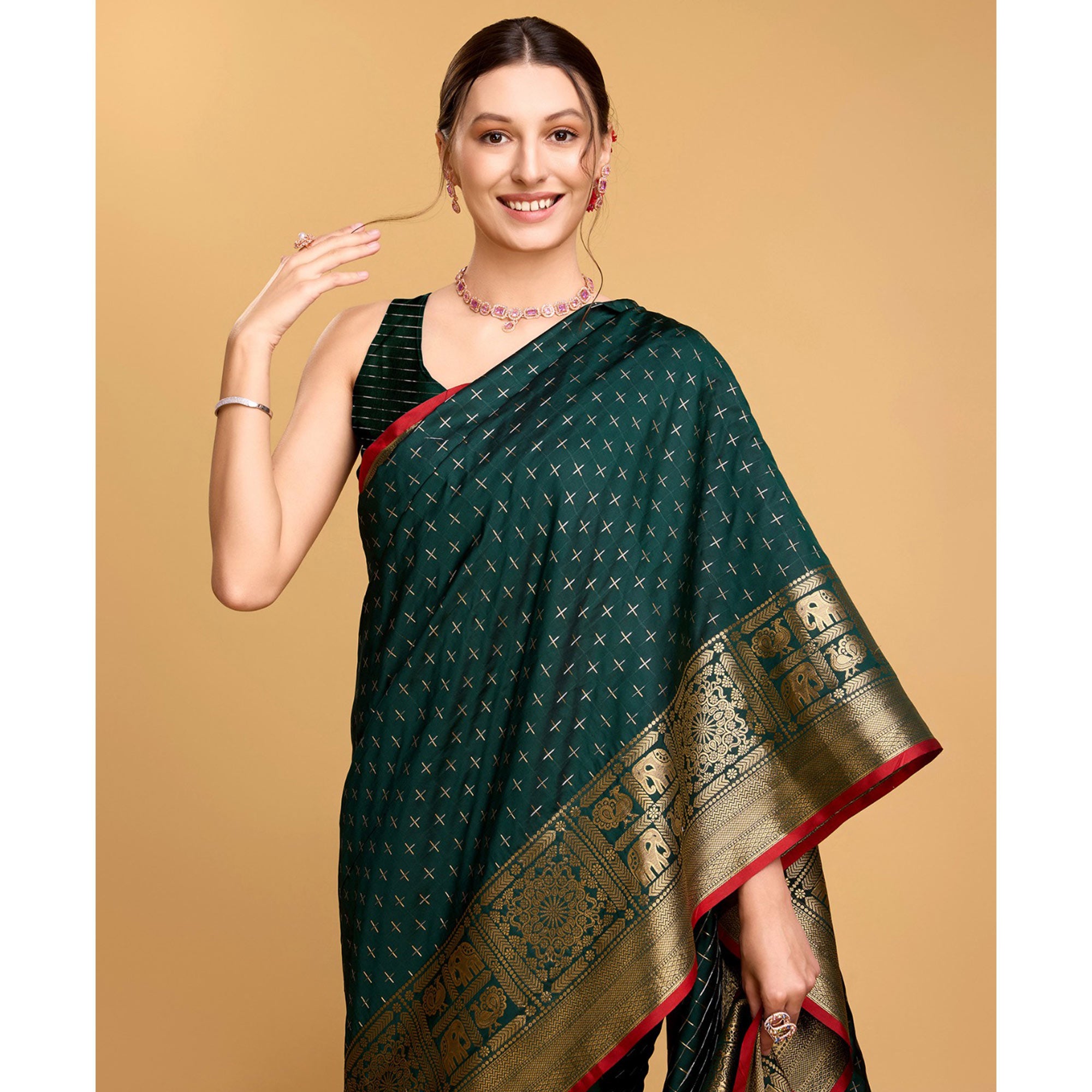 Green Woven Pure Silk Saree With Tassels