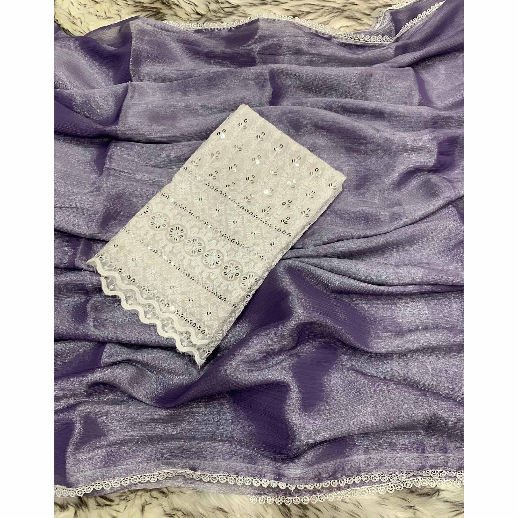 Lavender Solid Chiffon Saree Saree With Lace Border