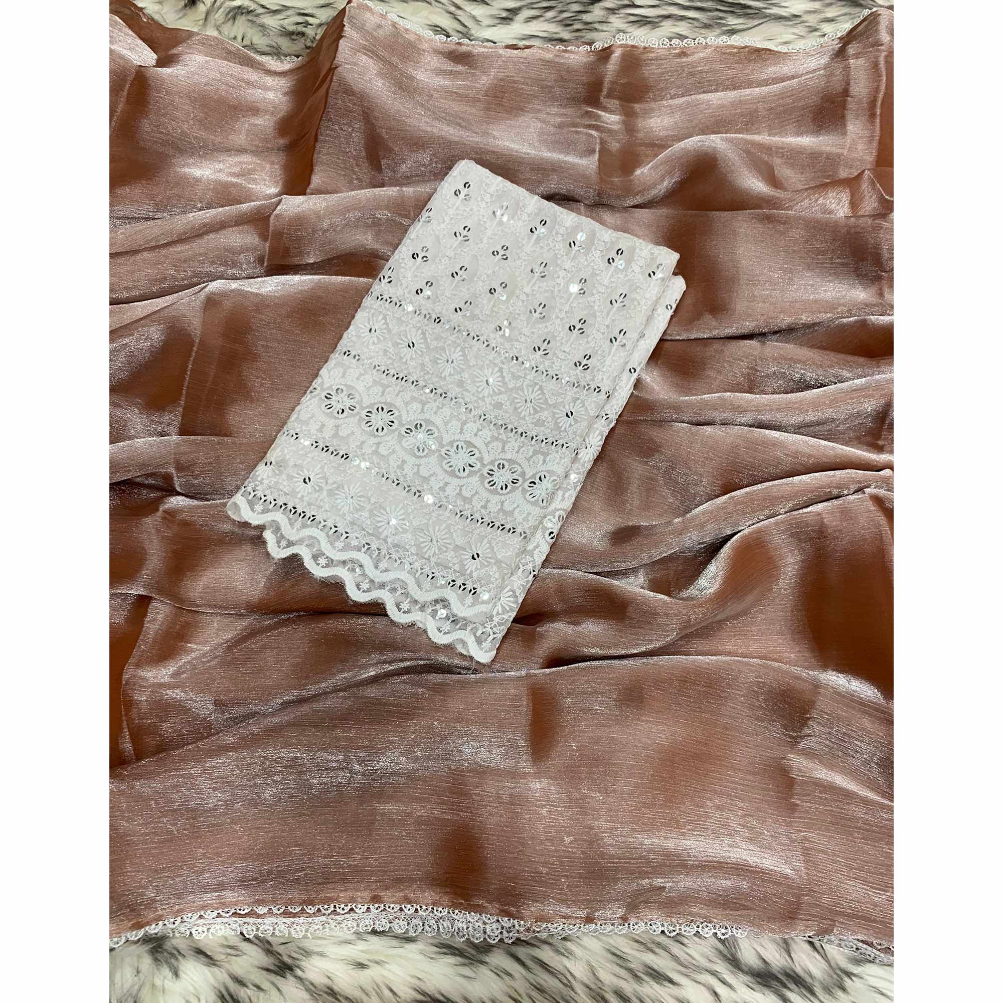 Light Brown Solid Chiffon Saree Saree With Lace Border