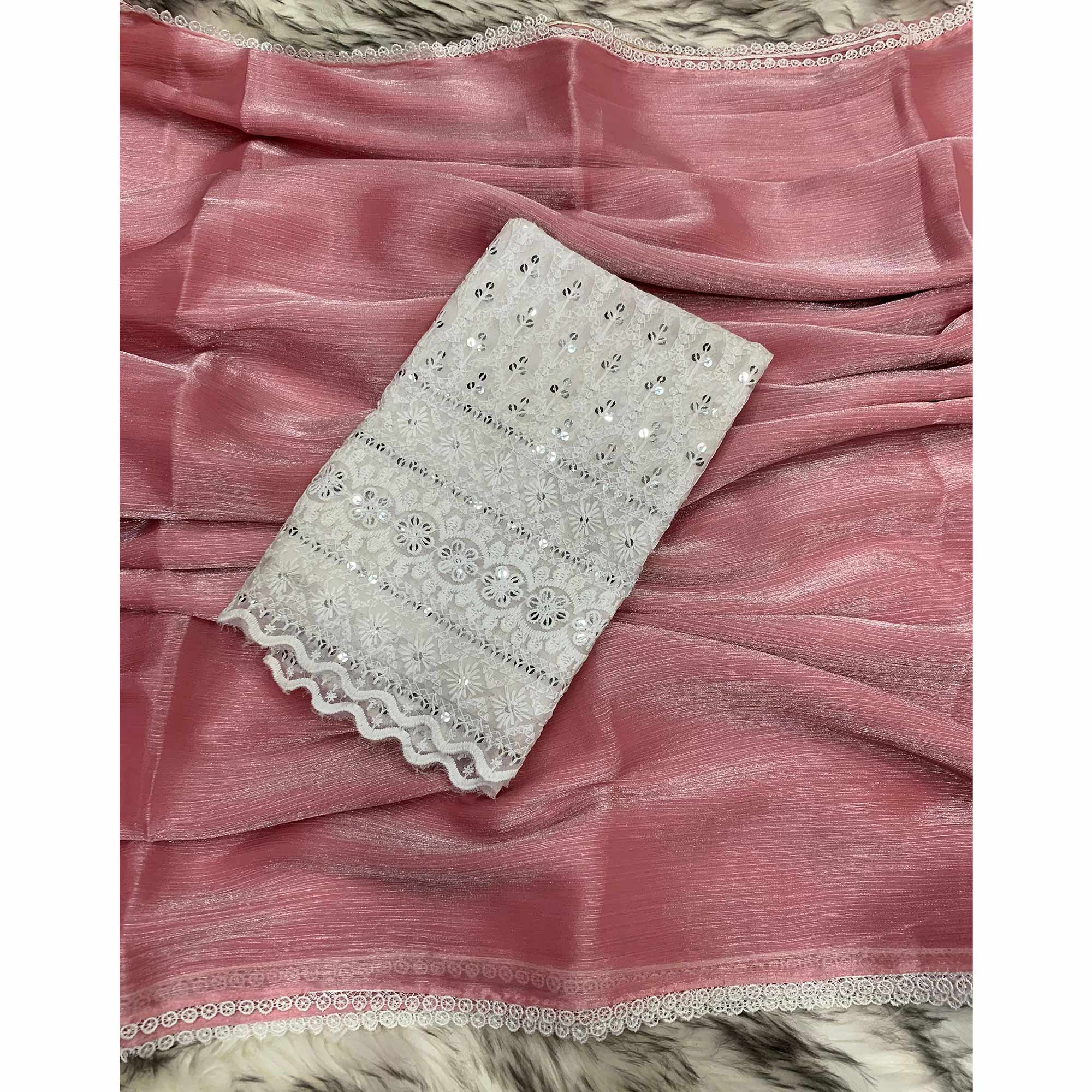 Peach Solid Chiffon Saree Saree With Lace Border