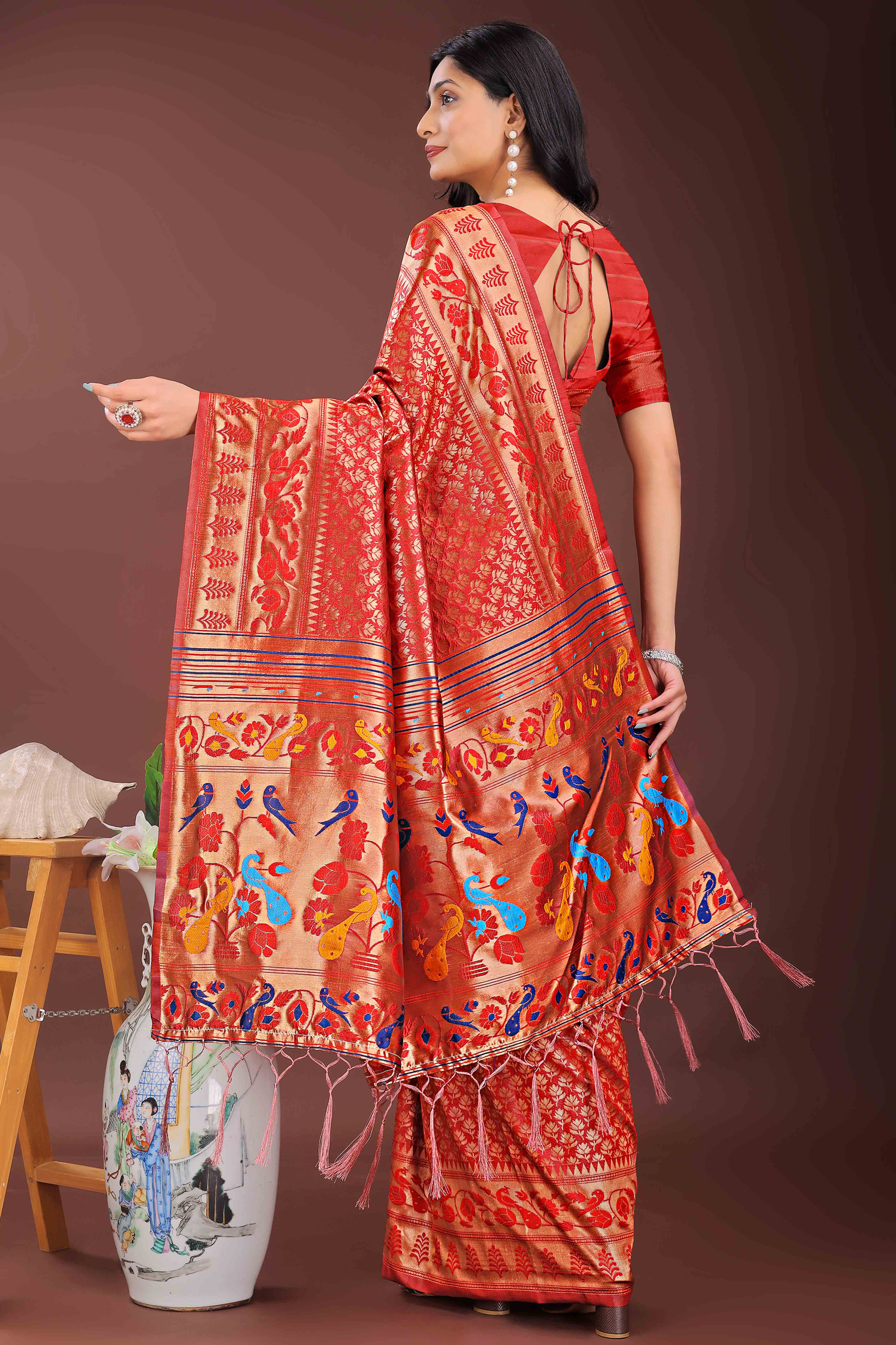 Red Silk Banarasi Saree with Stunning Zari Woven Brocade Patterns