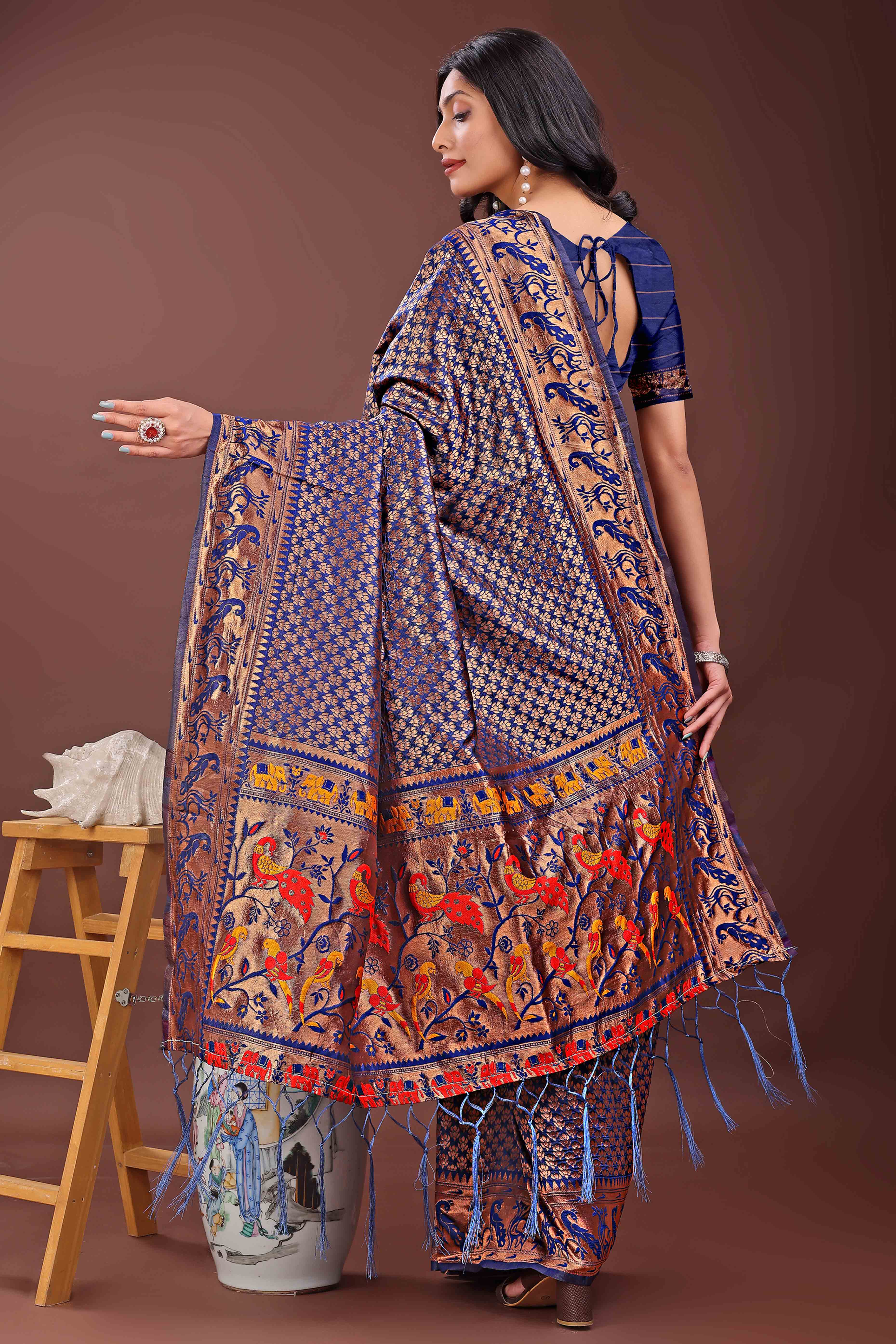 Navy Blue Saree in Banarasi Silk with Luxurious Zari Brocade Weaving