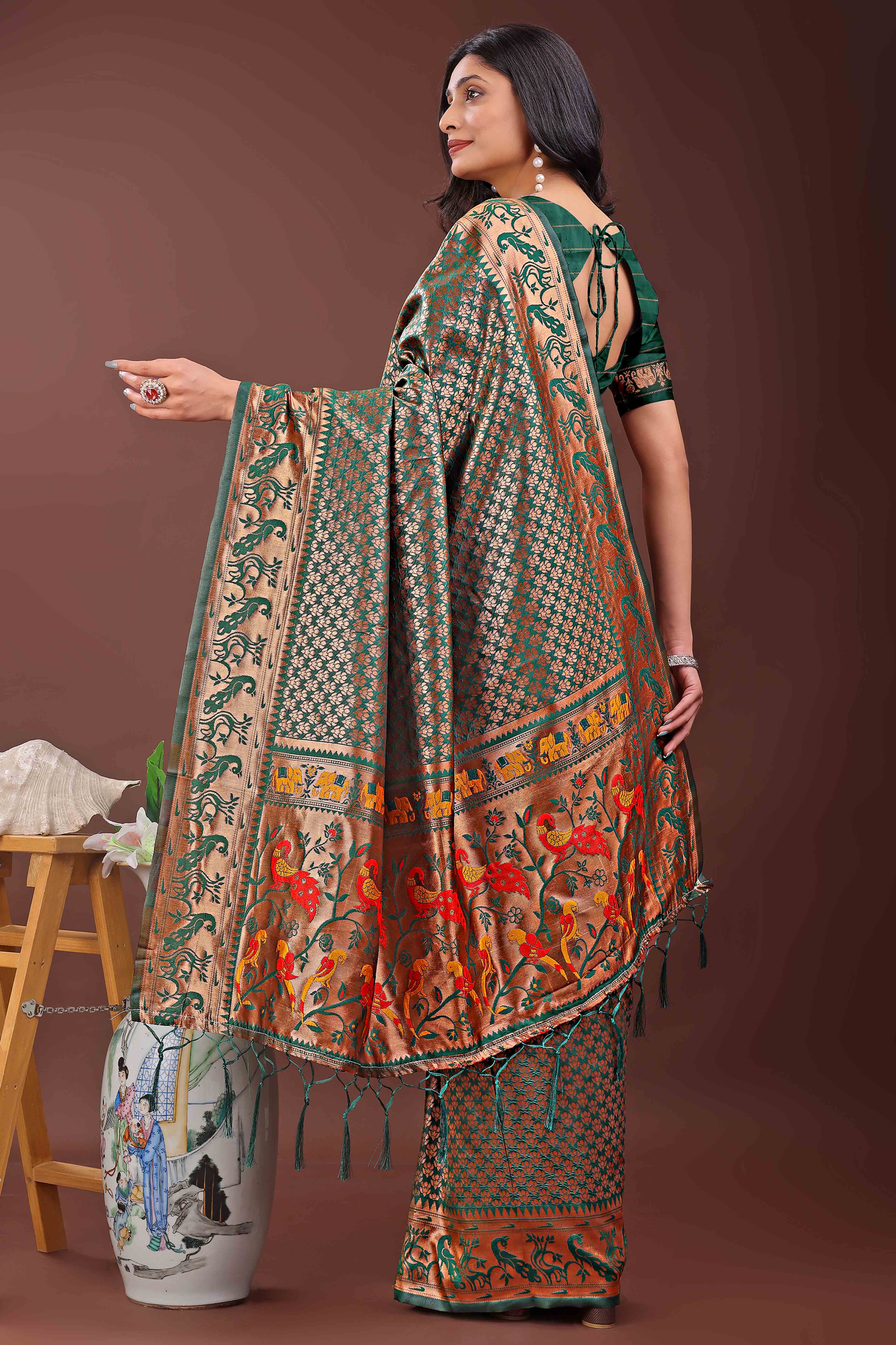 Green Saree in Banarasi Silk with Luxurious Zari Brocade Weaving