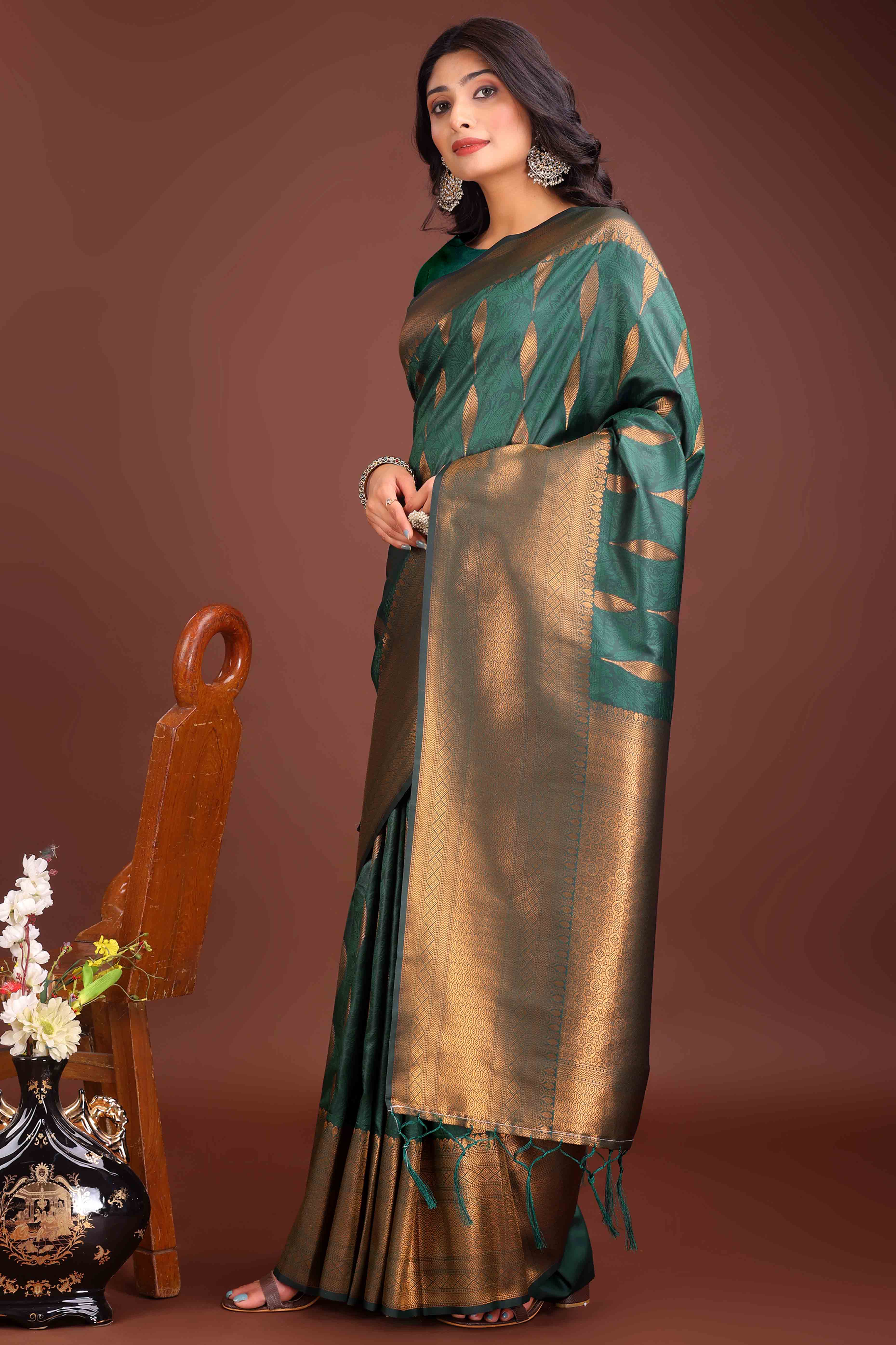 Green Zari Woven Banarasi Silk Saree With Timeless Tassel Border