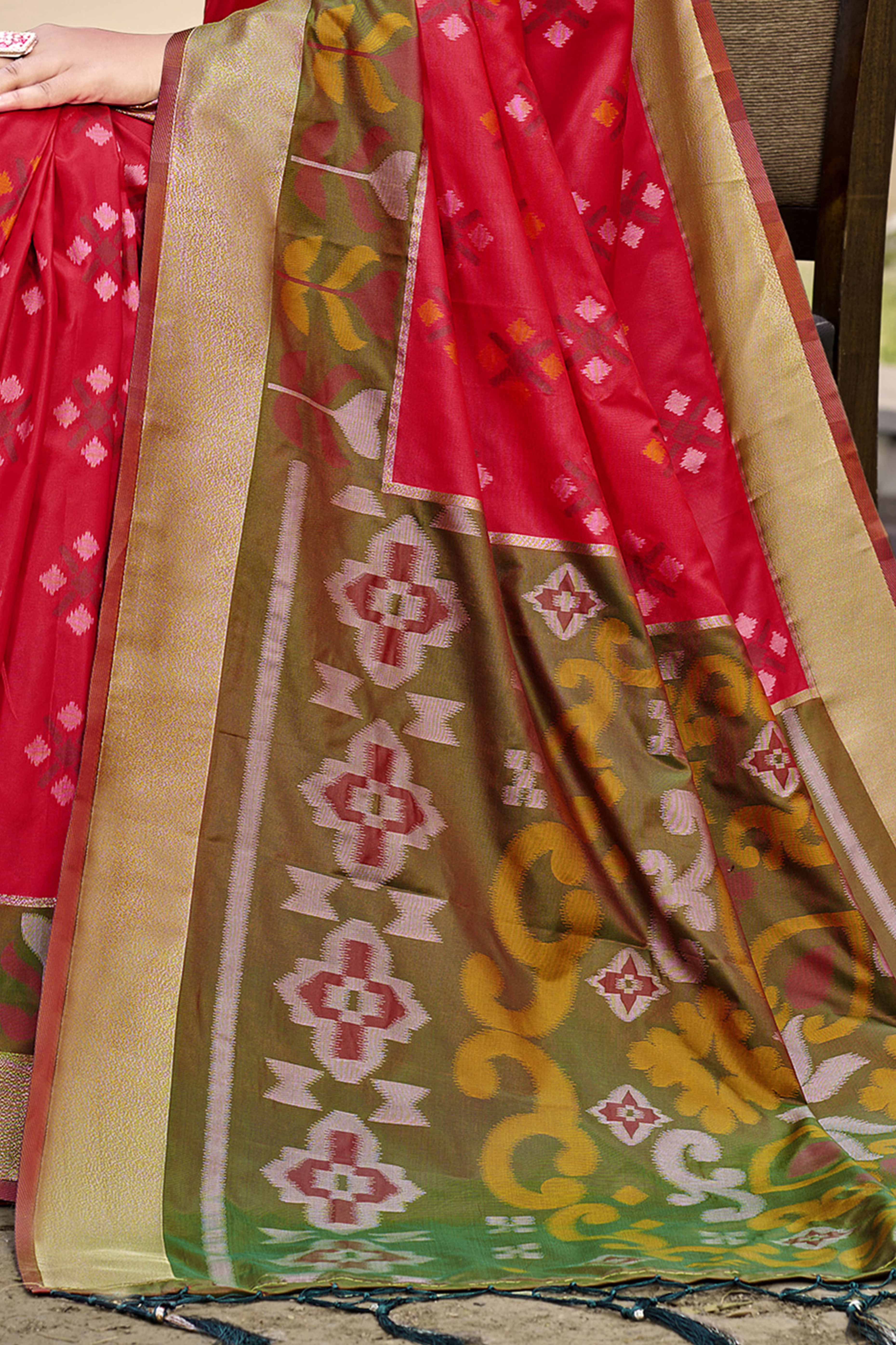 Red Ikat Woven Silk Saree for Festive Celebrations