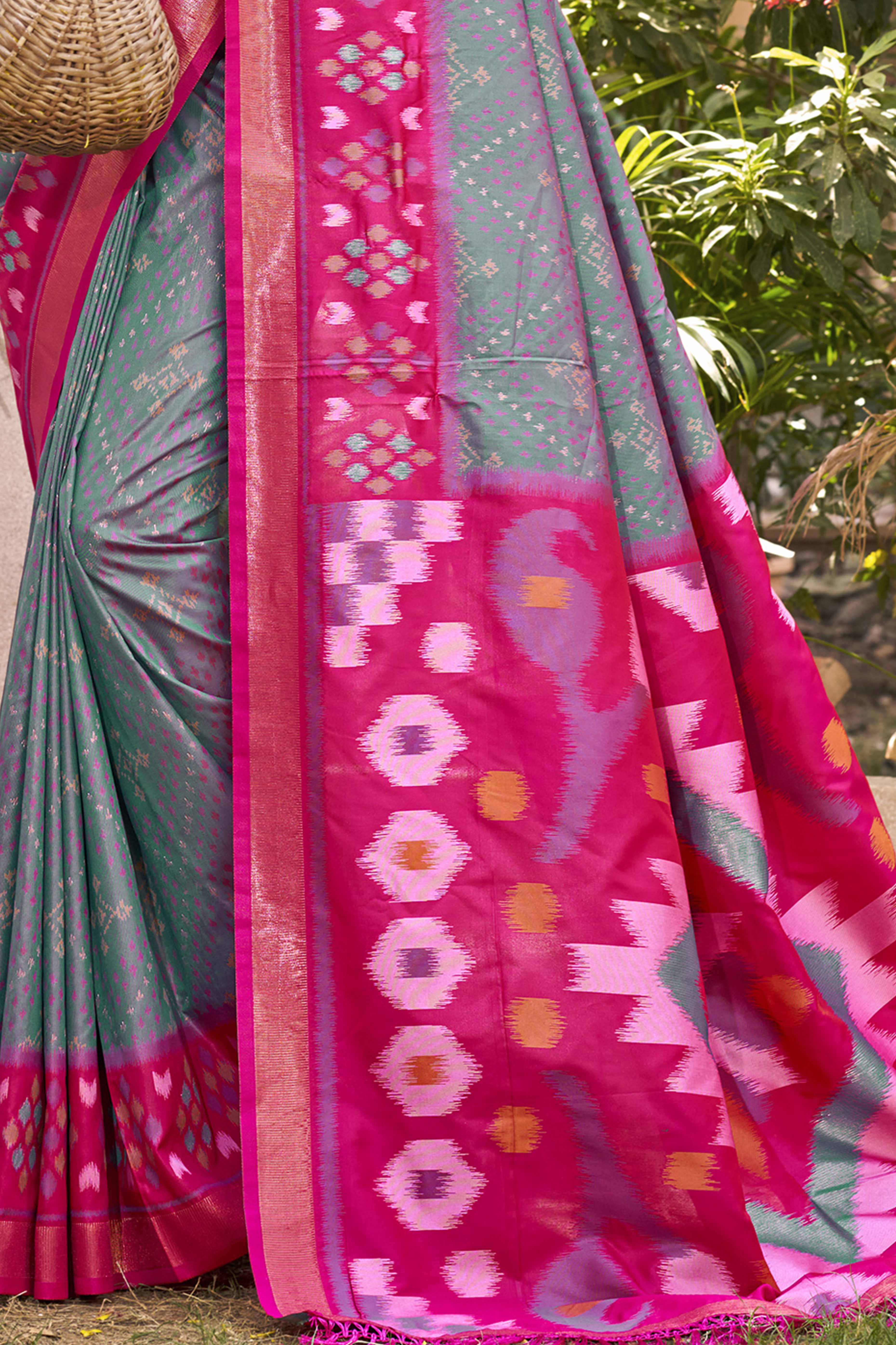 Grey Ikkat Woven Silk Saree for Festive Celebrations