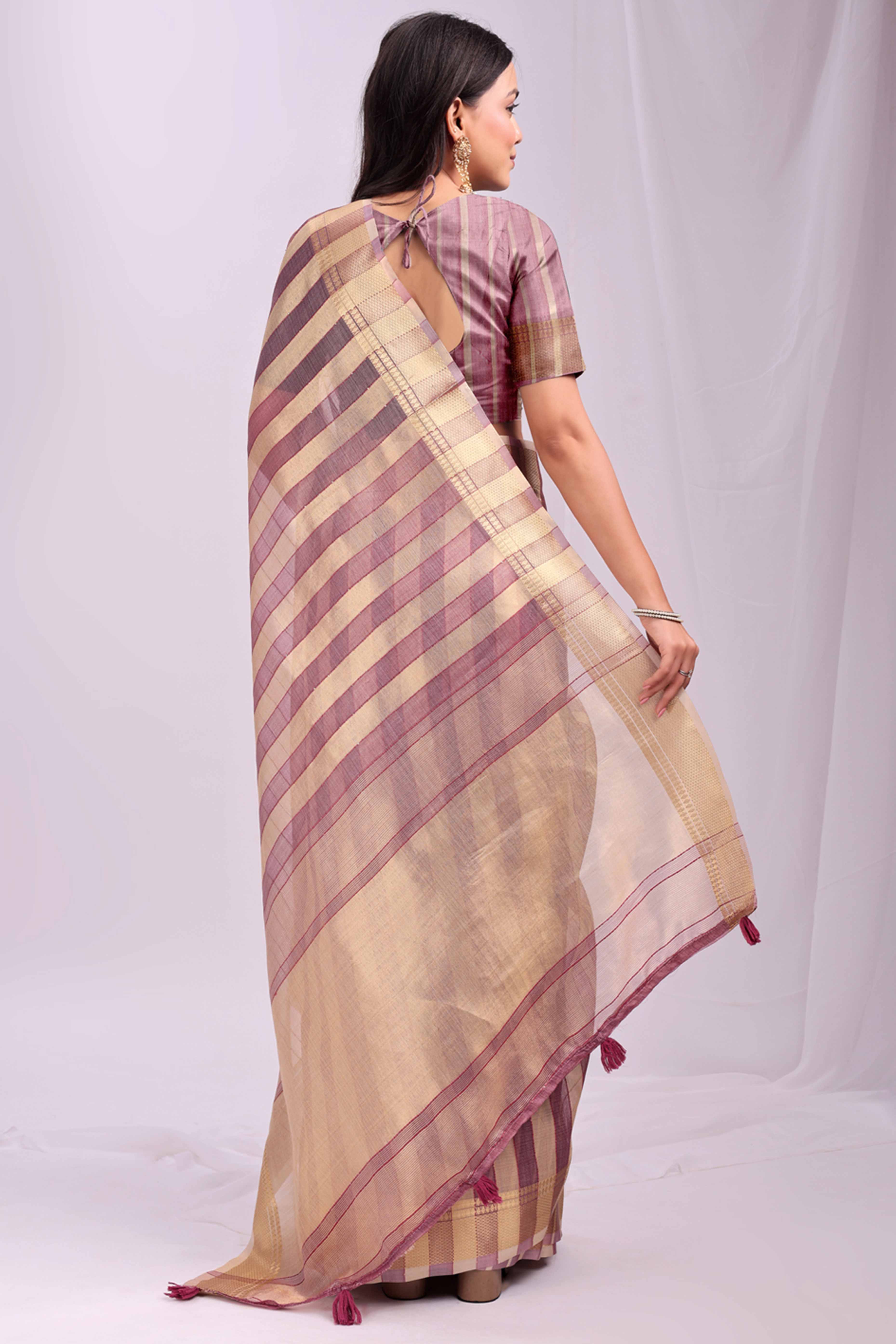 Purple Lightweight Organza Saree with Rich Zari Stripes Pattern