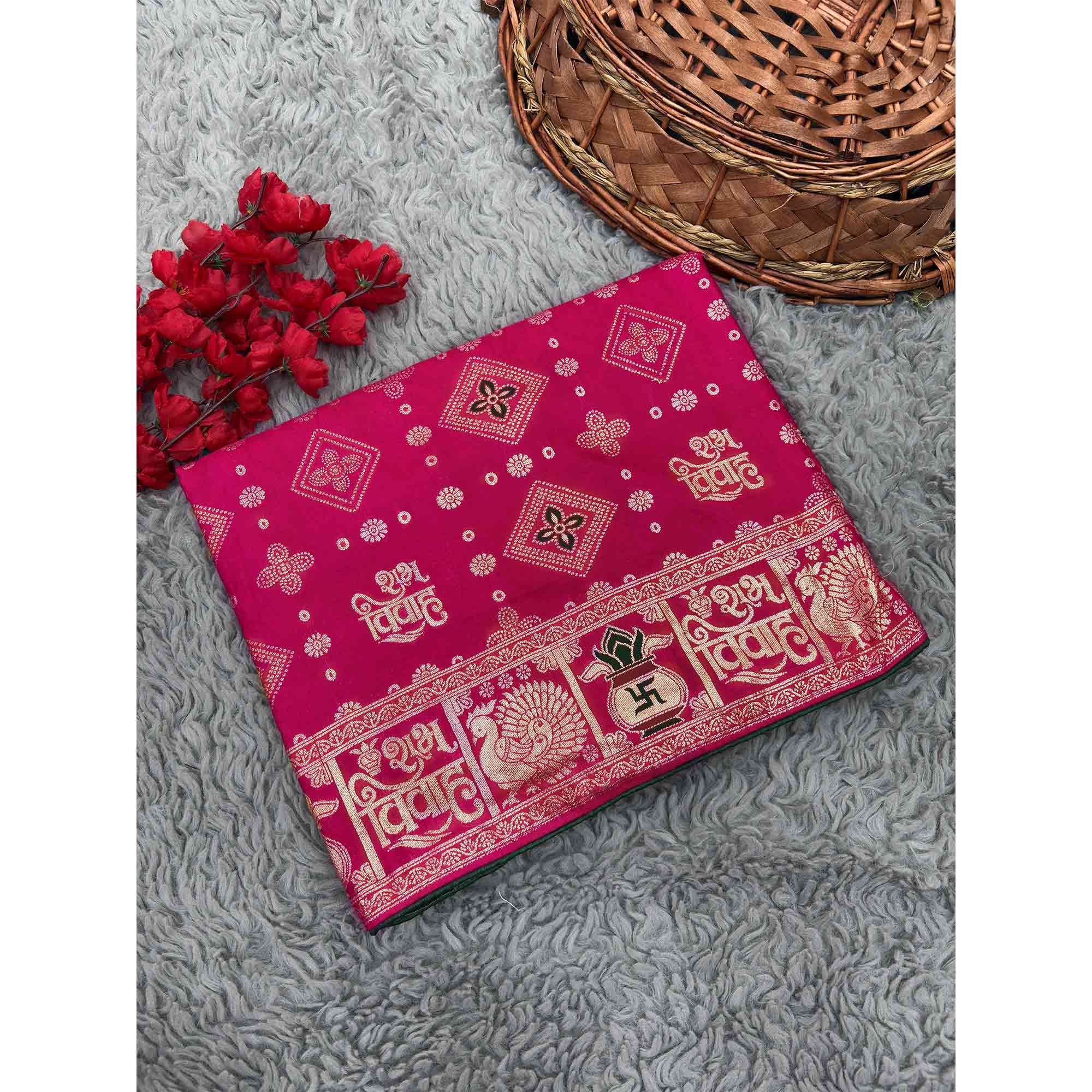 Pink Artistic Meenakari Zari Woven Muslin Soft Saree with Smooth Fall