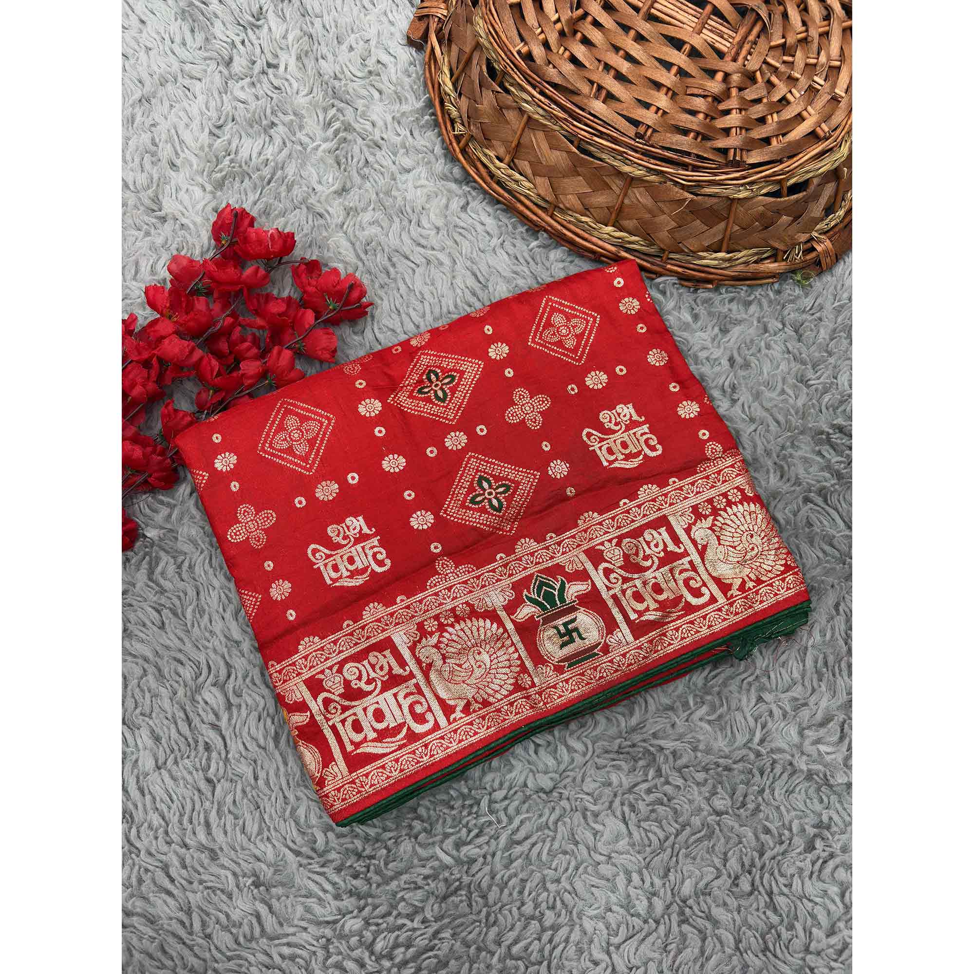 Red Artistic Meenakari Zari Woven Muslin Soft Saree with Smooth Fall