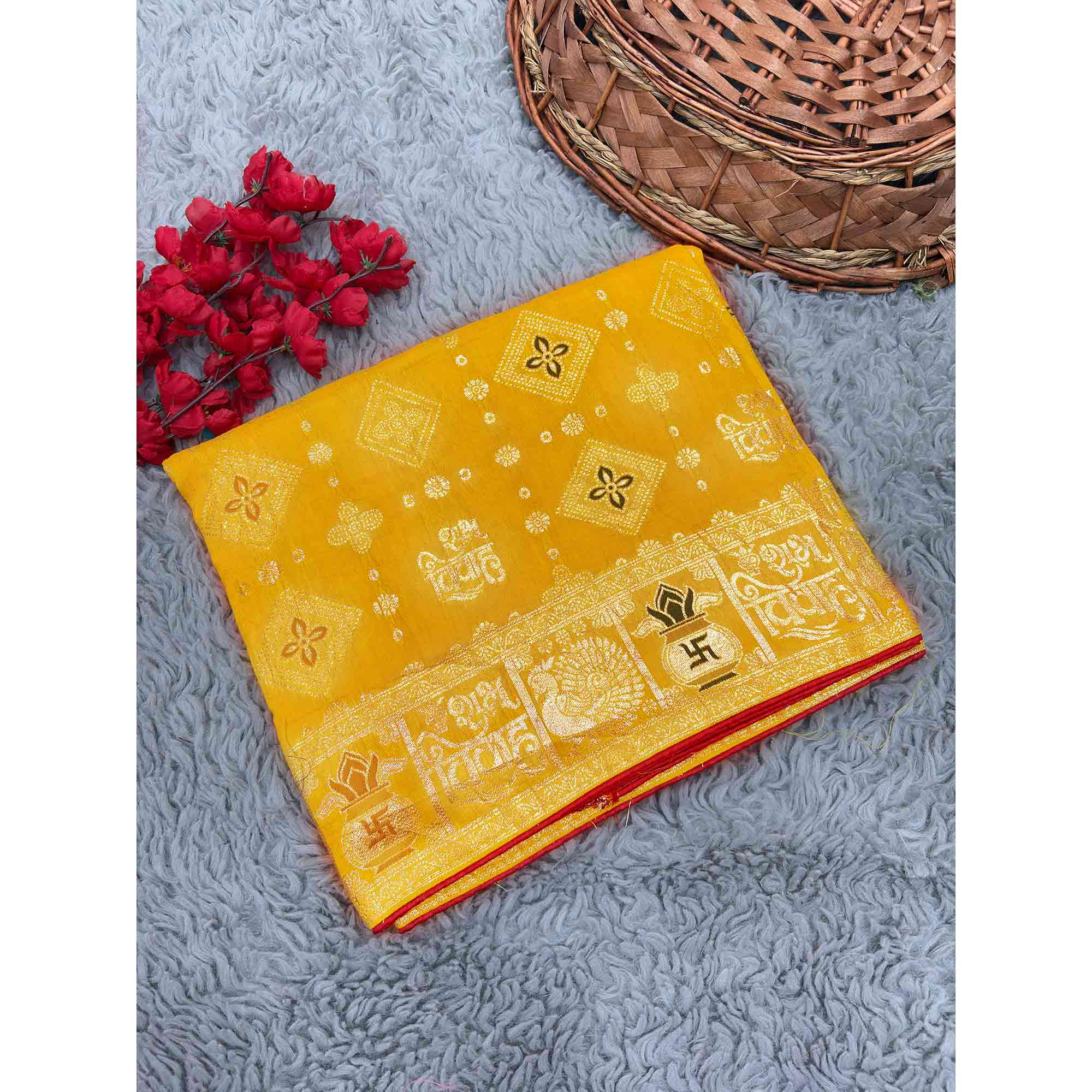 Yellow Artistic Meenakari Zari Woven Muslin Soft Saree with Smooth Fall