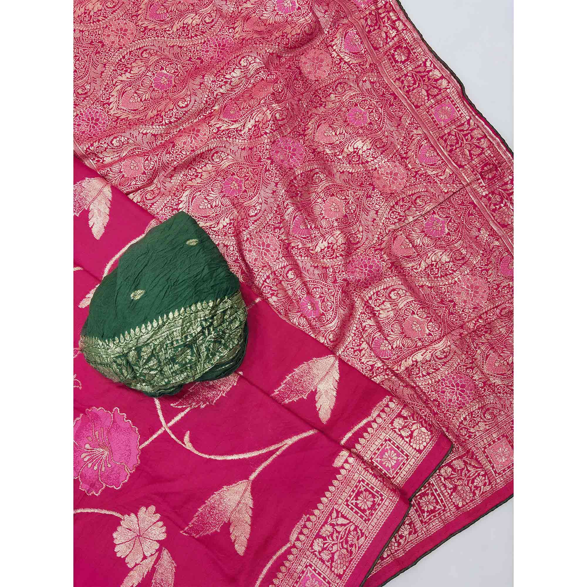 Pink Graceful Soft Muslin Saree Highlighted with Premium Meenakari Zari Work
