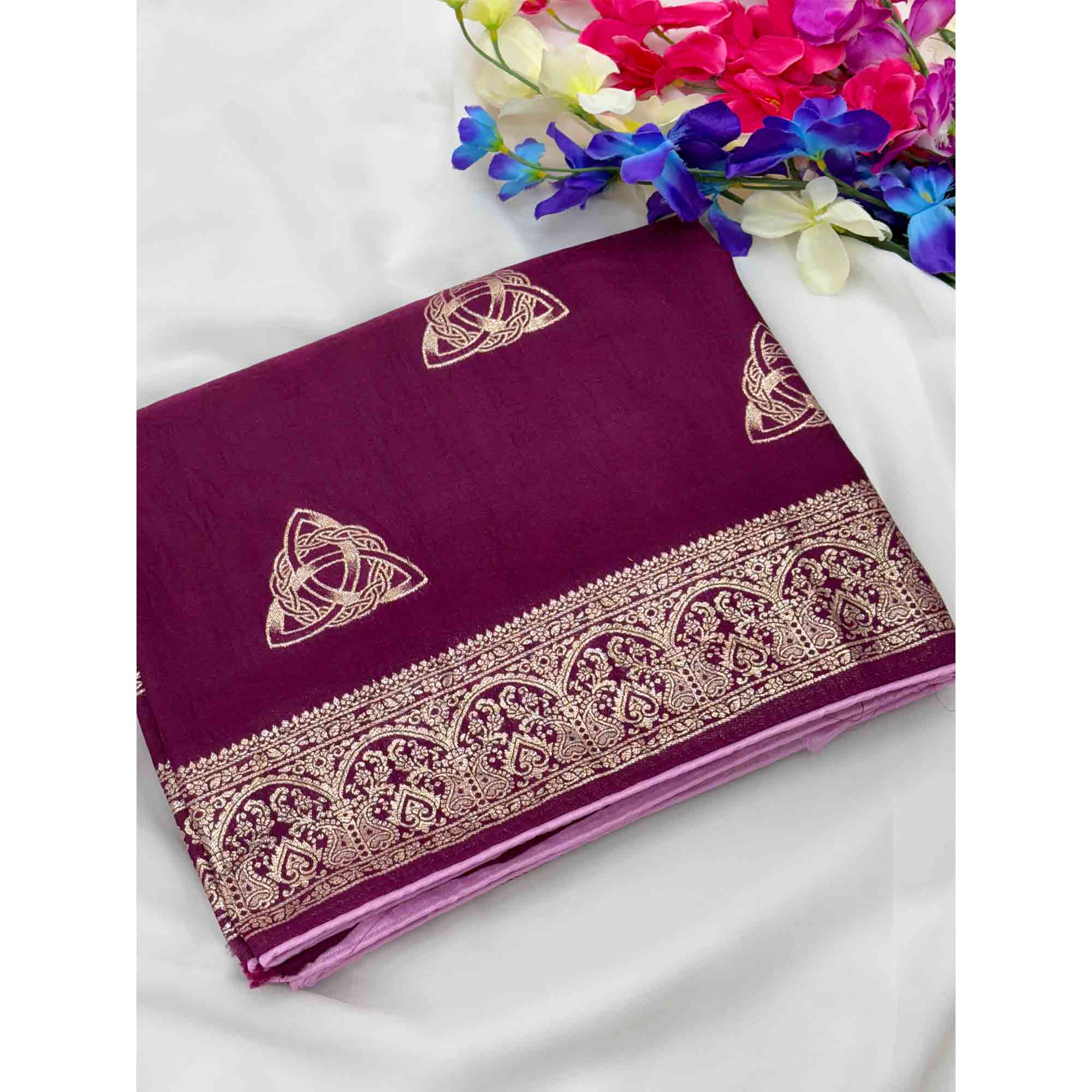Purple Festive Wear Muslin Soft Saree Enriched with Intricate Meenakari Zari Designs