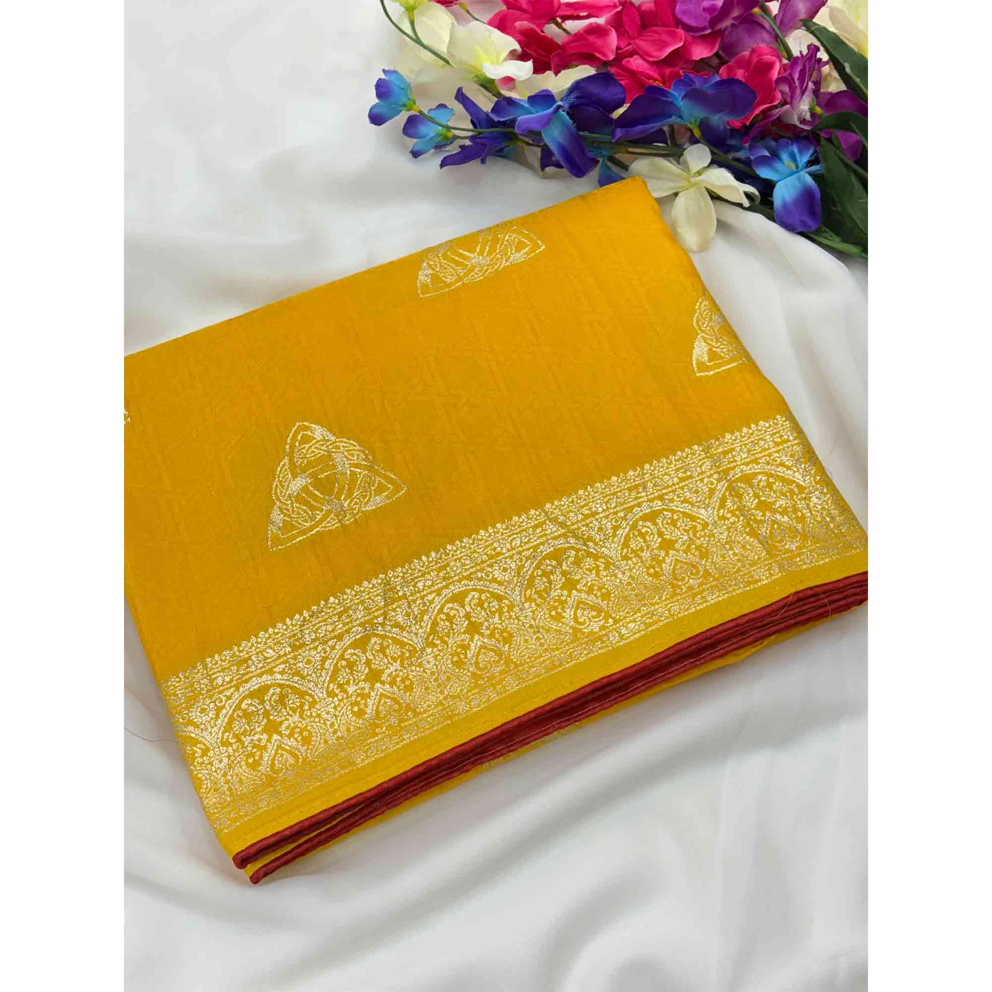 Yellow Festive Wear Muslin Soft Saree Enriched with Intricate Meenakari Zari Designs