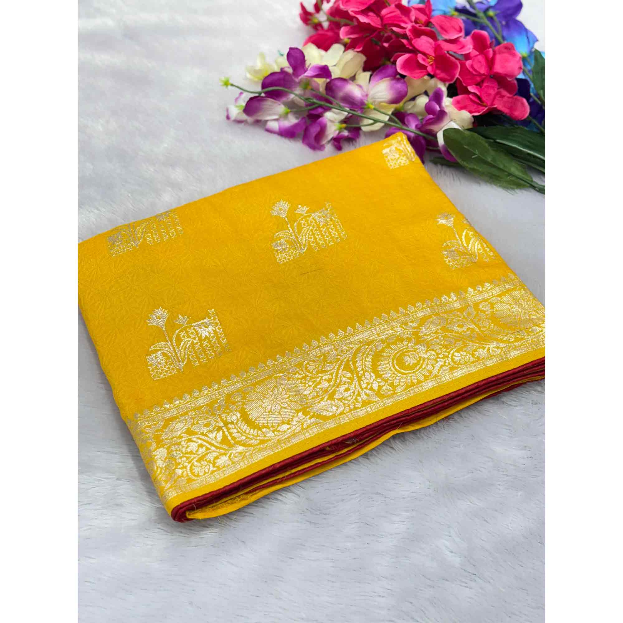 Yellow Elegant Soft Muslin Saree with Fine Meenakari Zari Woven Motifs