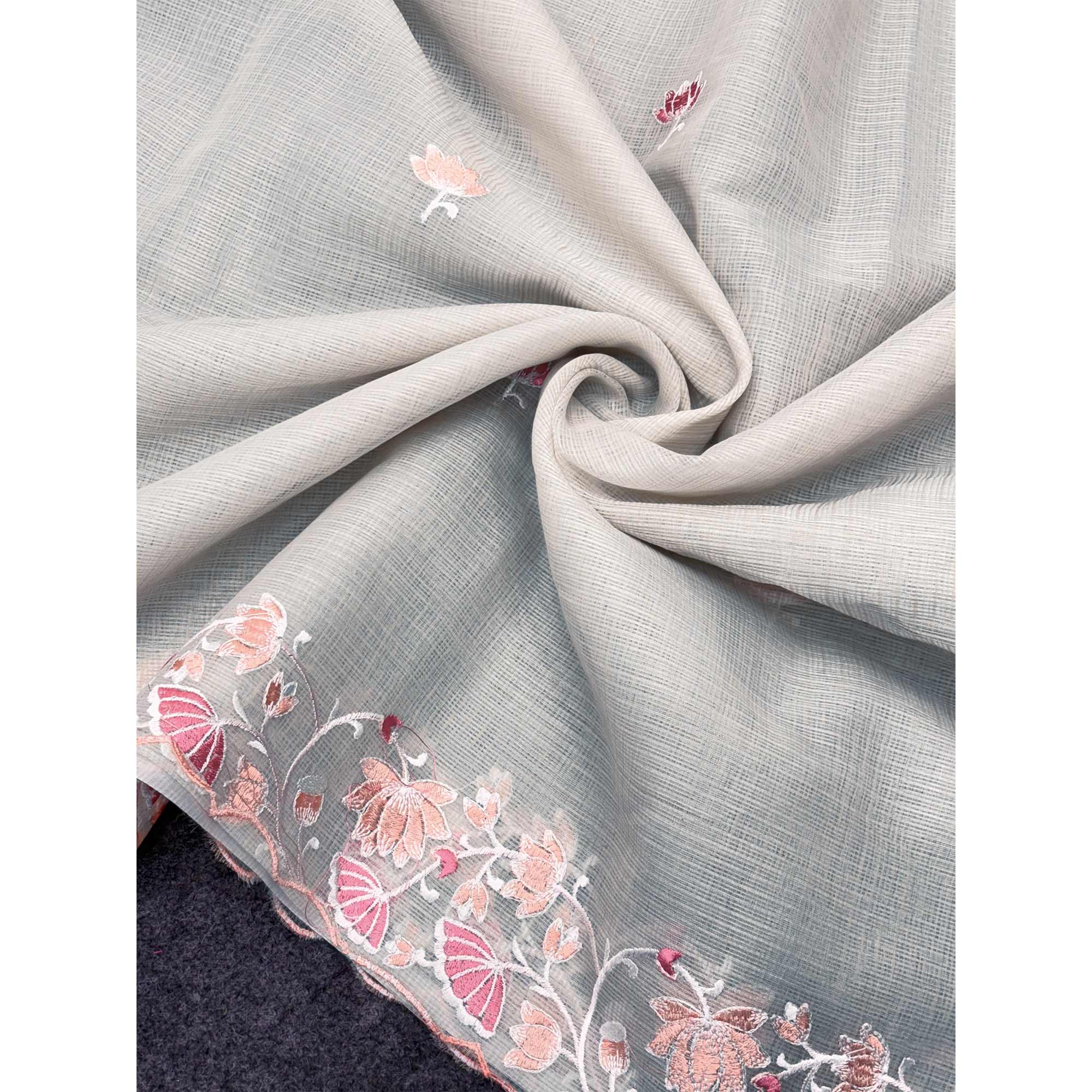 Cream Handwoven Kota Doria Saree Featuring Rich Gota Work for a Festive Look