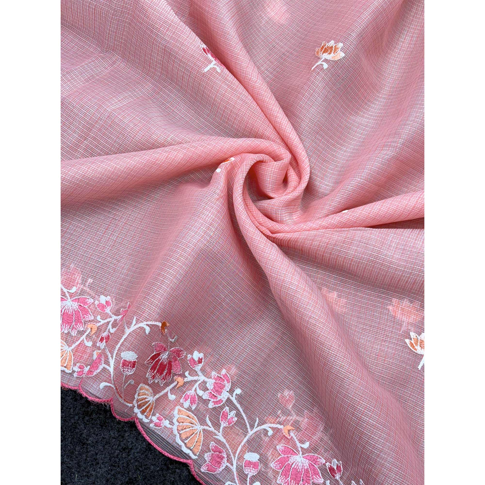 Pink Handwoven Kota Doria Saree Featuring Rich Gota Work for a Festive Look