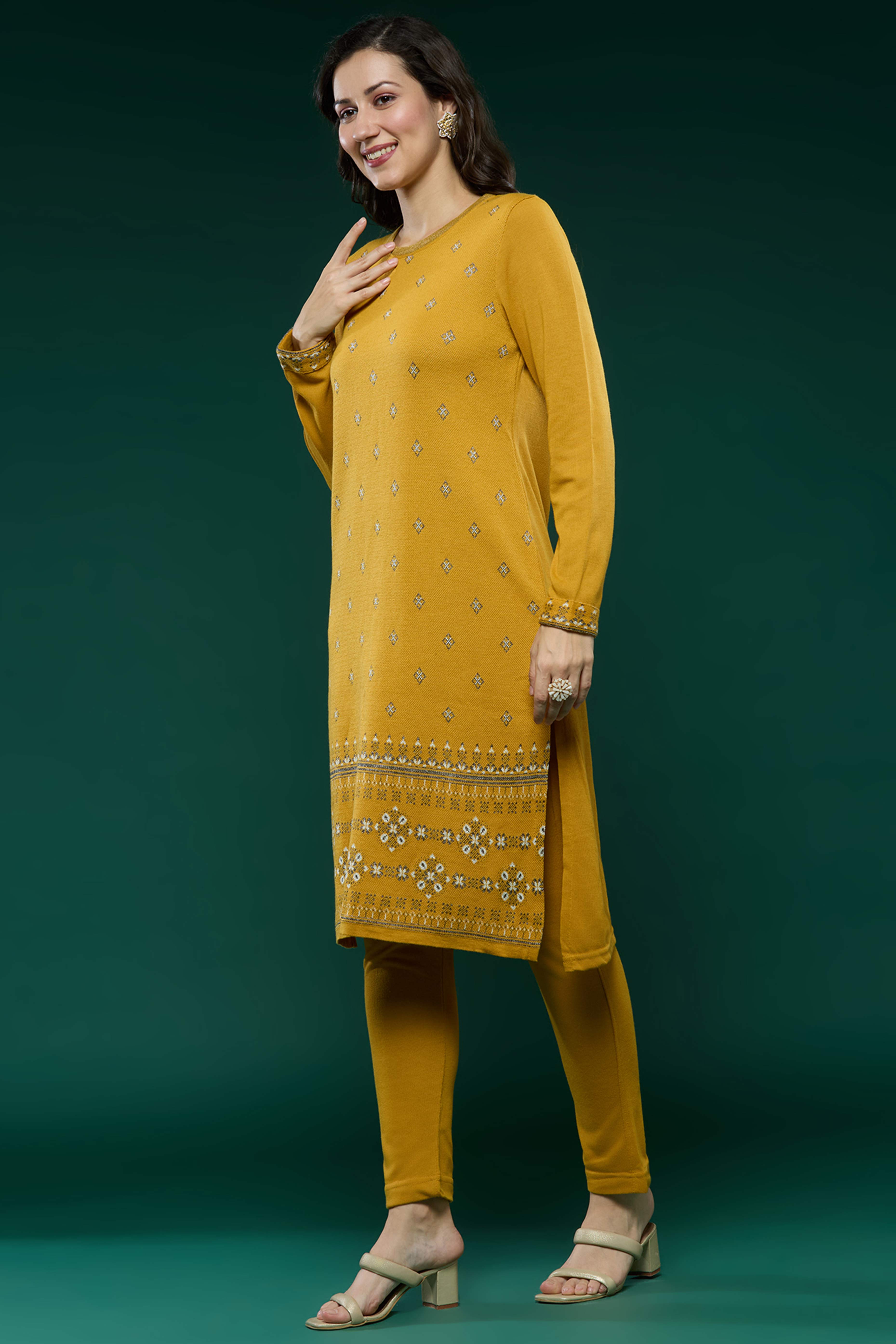 Mustard Woolen Straight Kurti