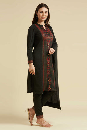 Grey Floral Woolen Salwar Suit