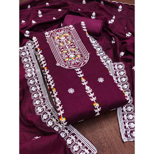 Purple Floral Embroidered Chanderi Cotton Dress Material