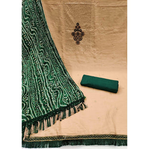 Chikoo Floral Embroidered Cotton Blend Dress Material Adorned With Sparkling Sequins Work