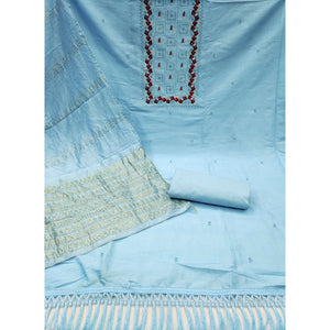Blue Floral Embroidery Cotton Blend Dress Material Enhanced With Shimmering Sequins Work