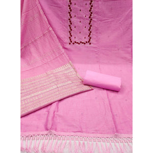 Pink Floral Embroidery Cotton Blend Dress Material Enhanced With Shimmering Sequins Work