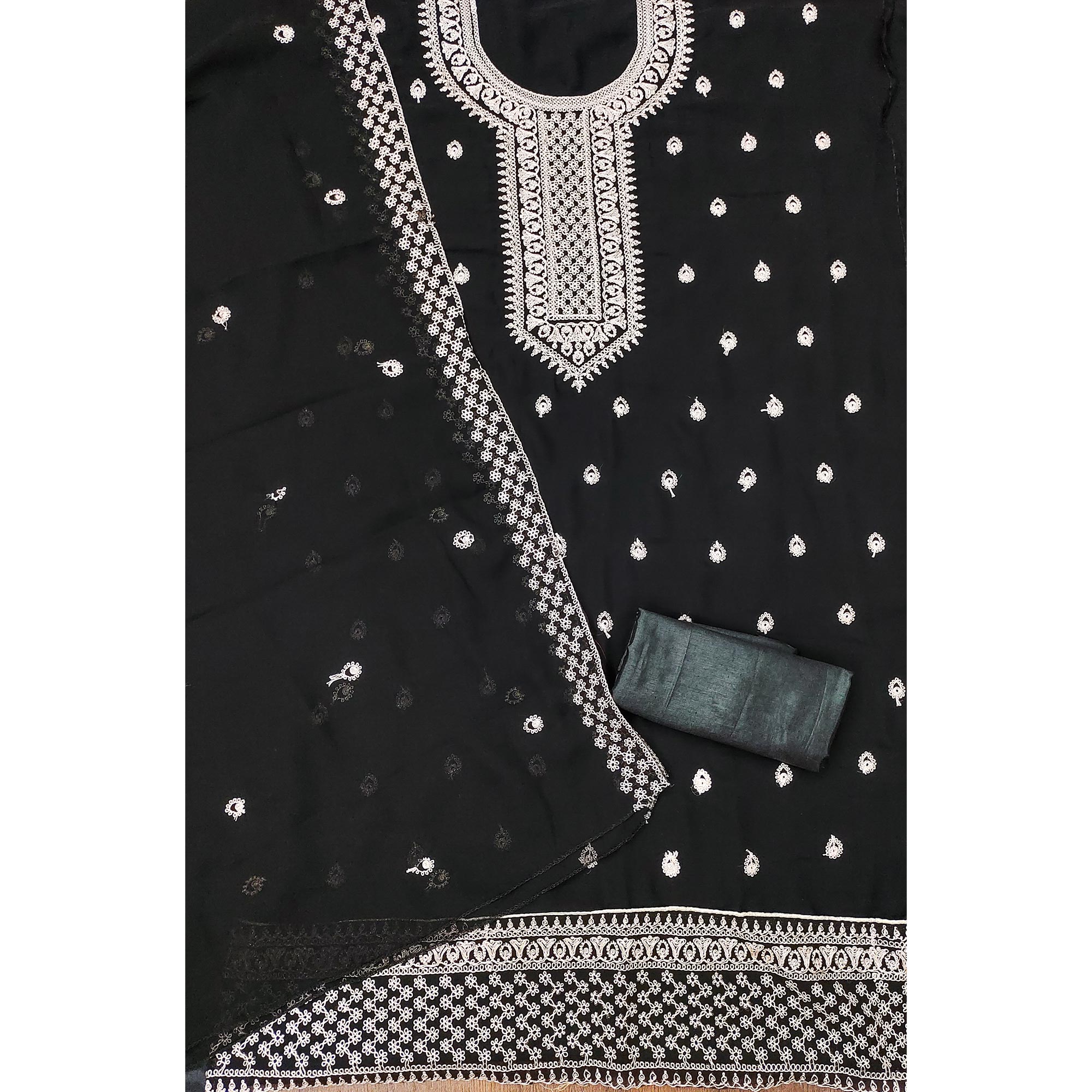 Black Embroidered Georgette Dress Material