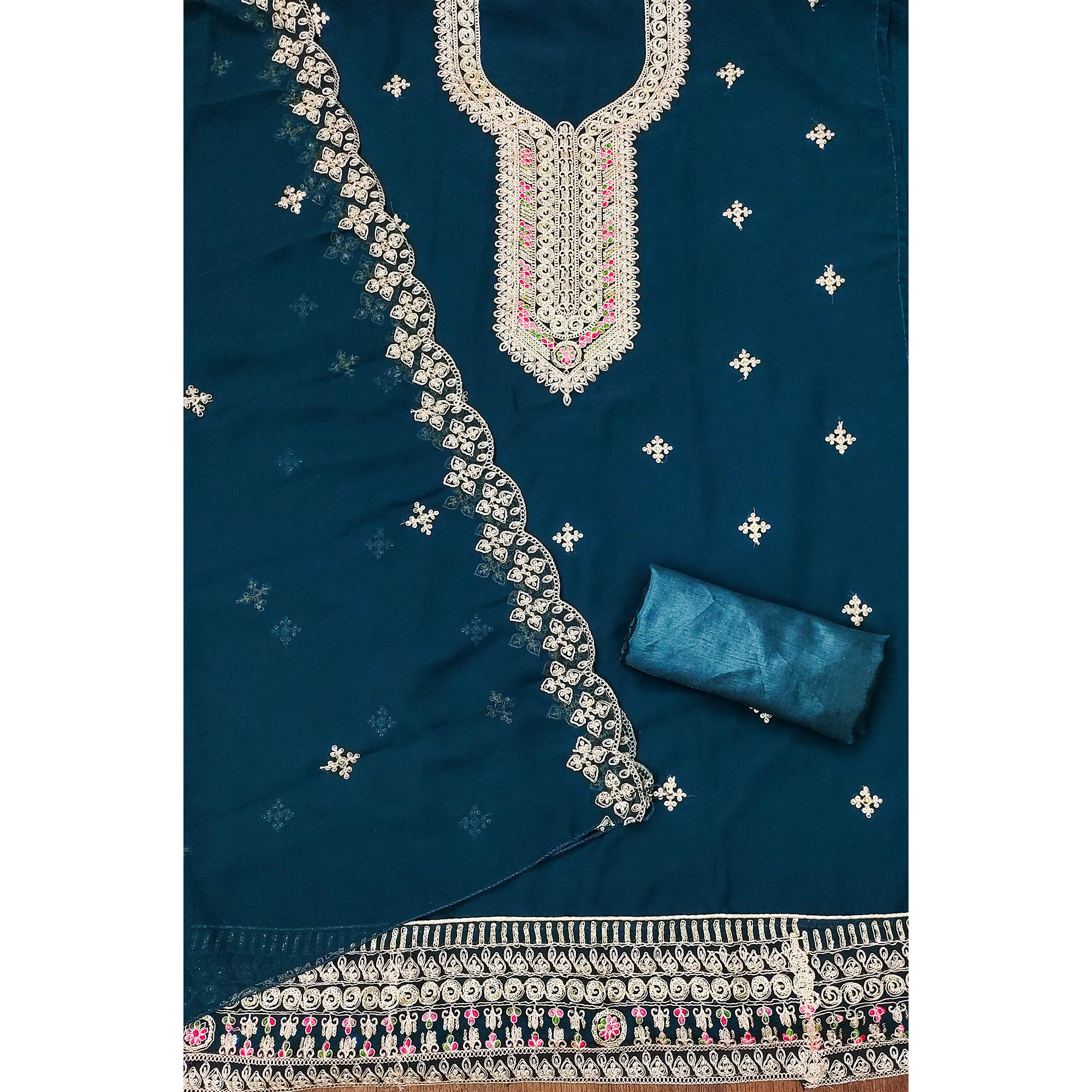 Morpich Floral Embroidered Georgette Dress Material