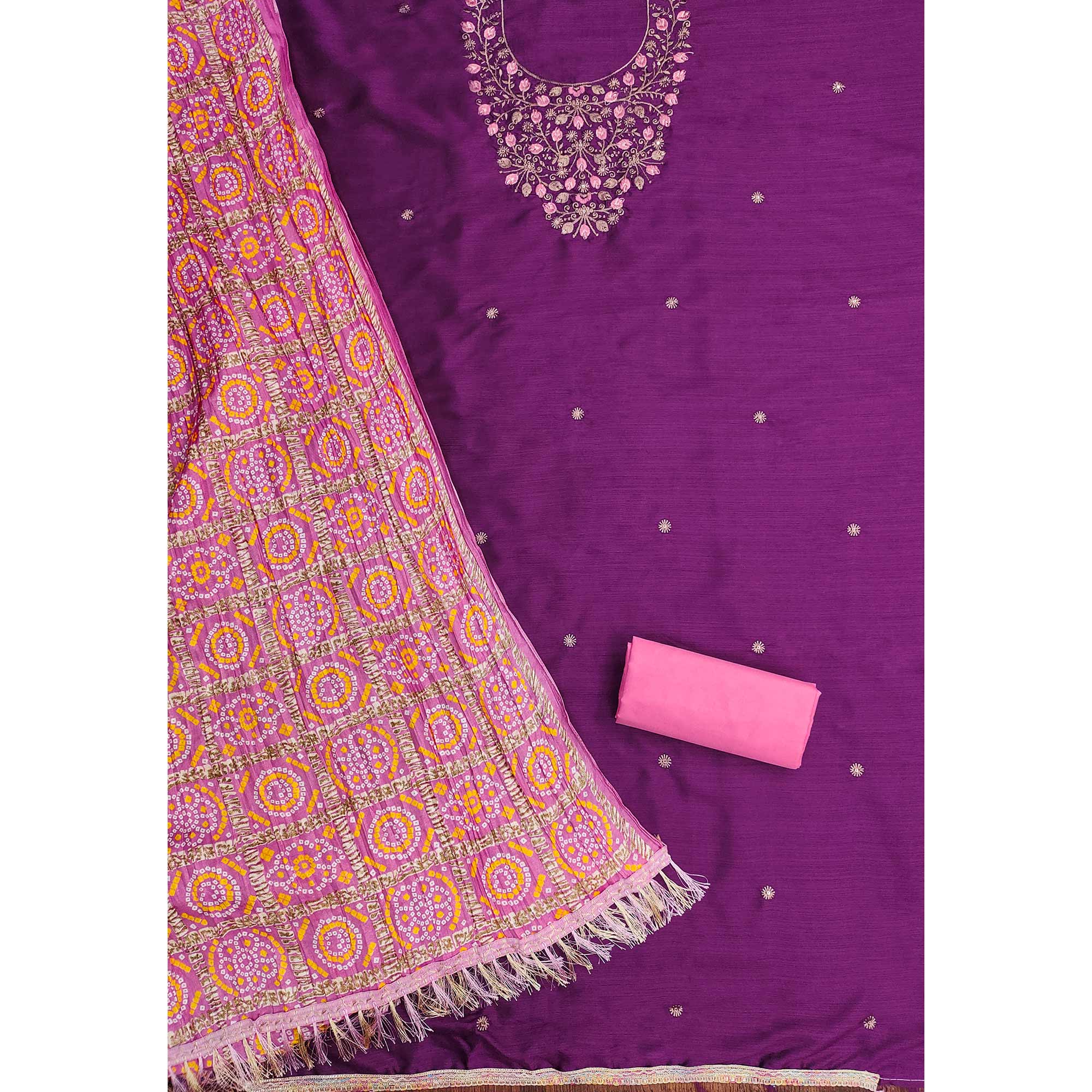 Purple Floral Sequins Embroidered Cotton Blend Dress Material