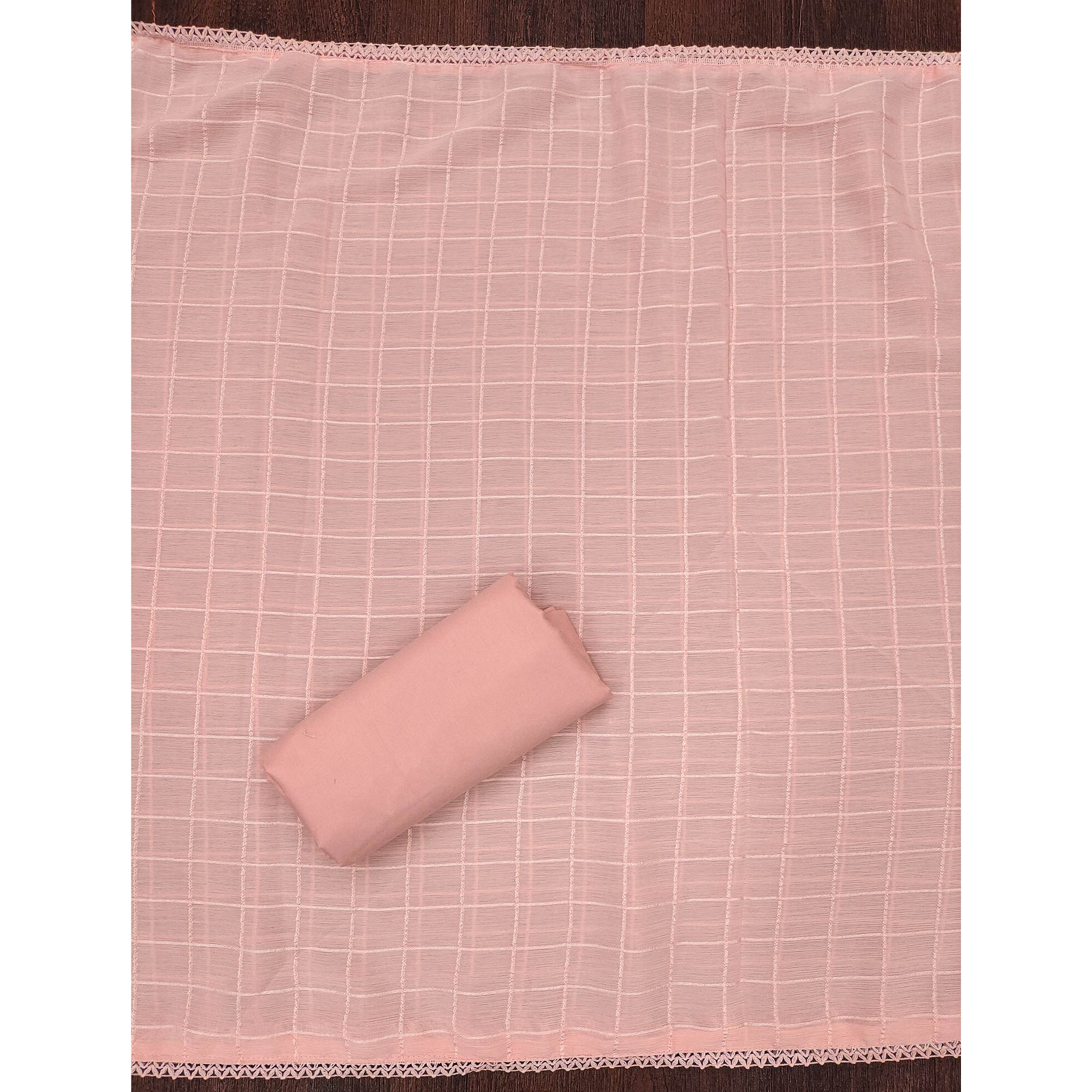 Peach Cotton Blend Dress Material With Elegant Schiffli Work & Artistic Digital Print