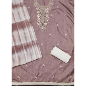 Dusty Rose Pink Floral Sequins Embroidered Cotton Silk Dress Material
