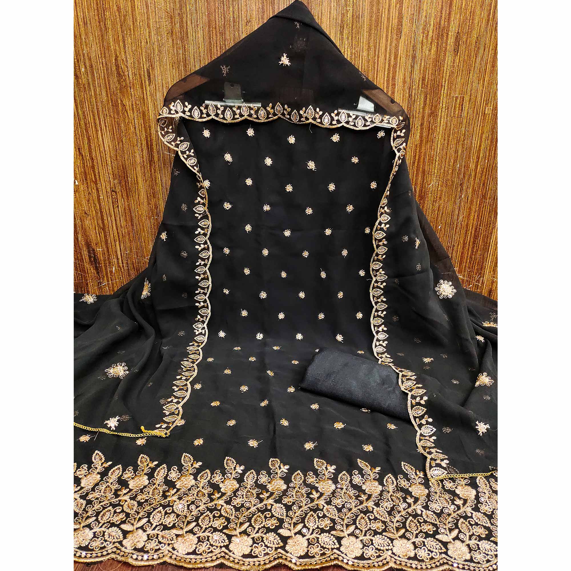 Black Floral Sequins Embroidered Georgette Dress Material