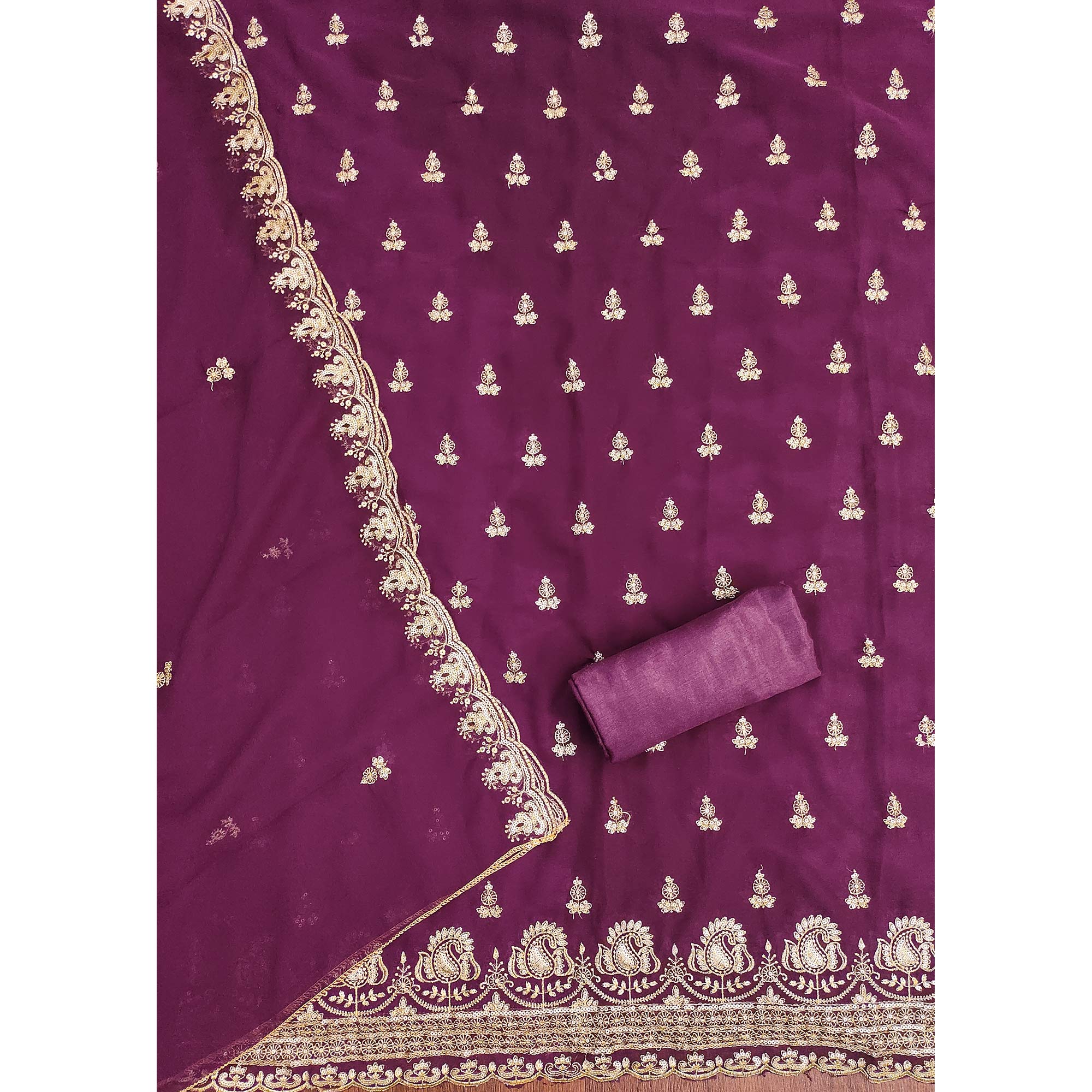 Plum Purple Georgette Dress Material with Sparkling Sequin Embroidery