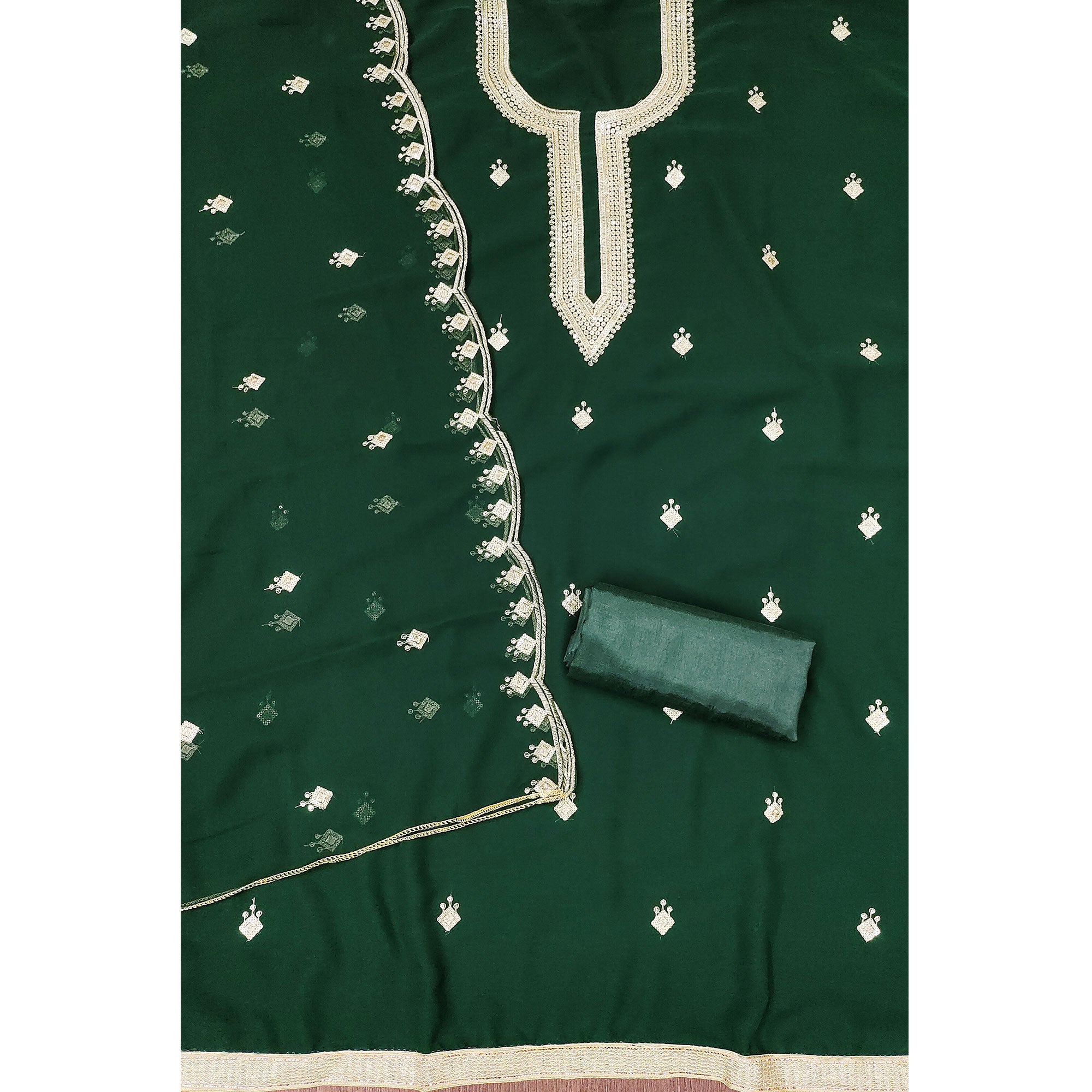 Rich Green Georgette Dress Material With Dazzling Sequins Embroidery