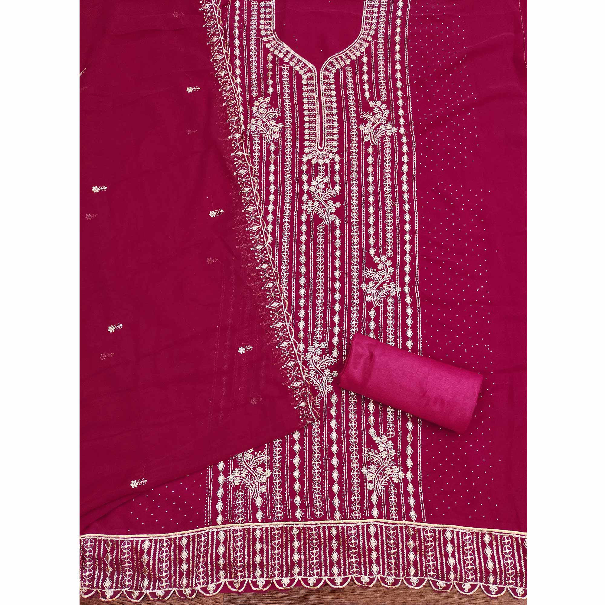 Pink Georgette Dress Material with Opulent Threadwork