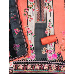 Charming Orange Floral Digital Printed Muslin Dress Material With Subtle Swarovski Work