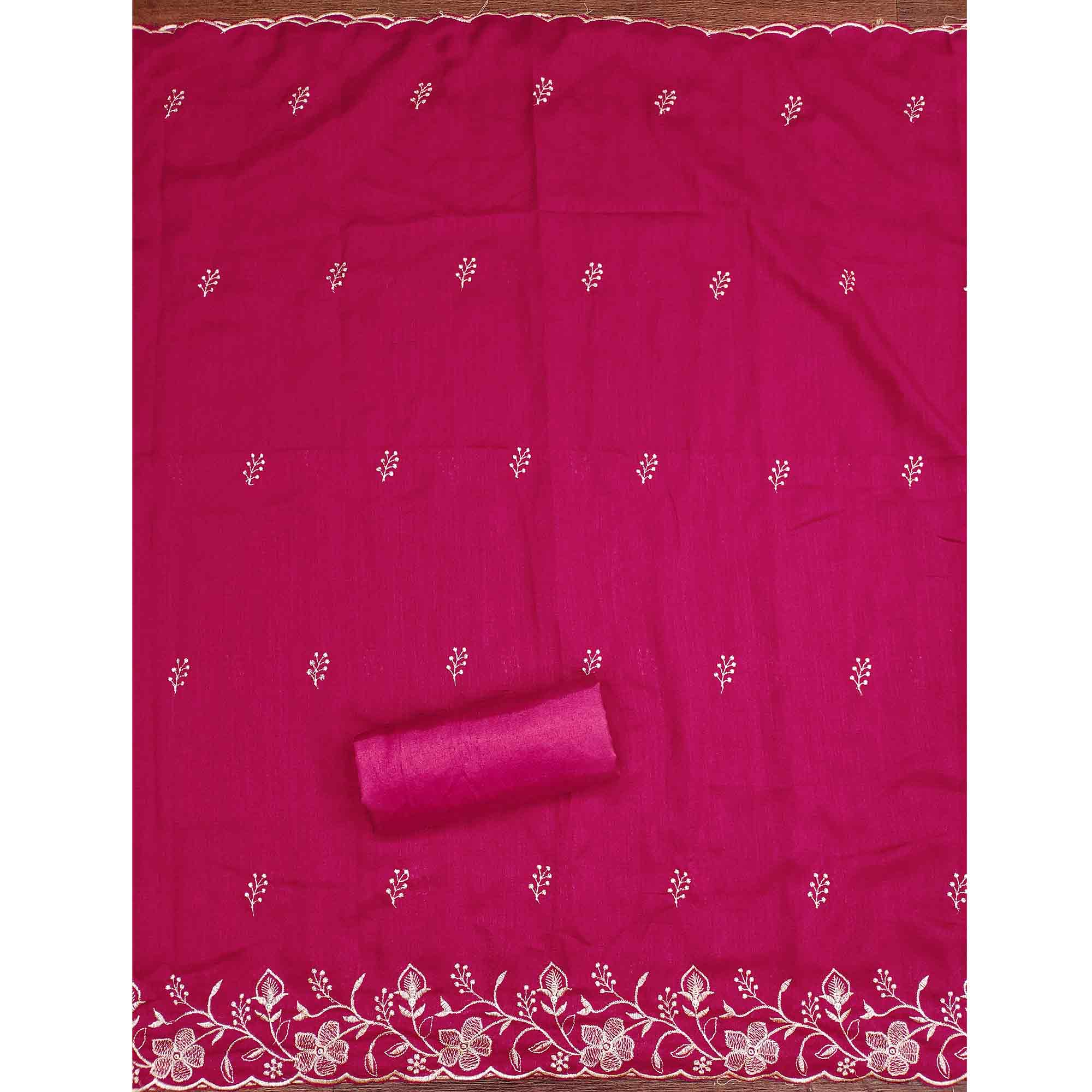 Elegant Pink Vichitra Silk Dress Material Adorned With Exquisite Floral Zari Embroidery Work