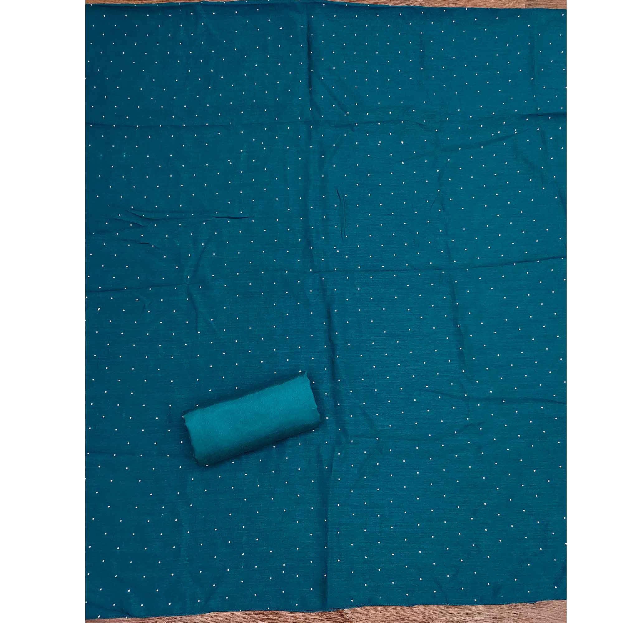 Gorgeous Dark Teal Blue Floral Embroidered Vichitra Silk Dress Material Beautified With Swarovski