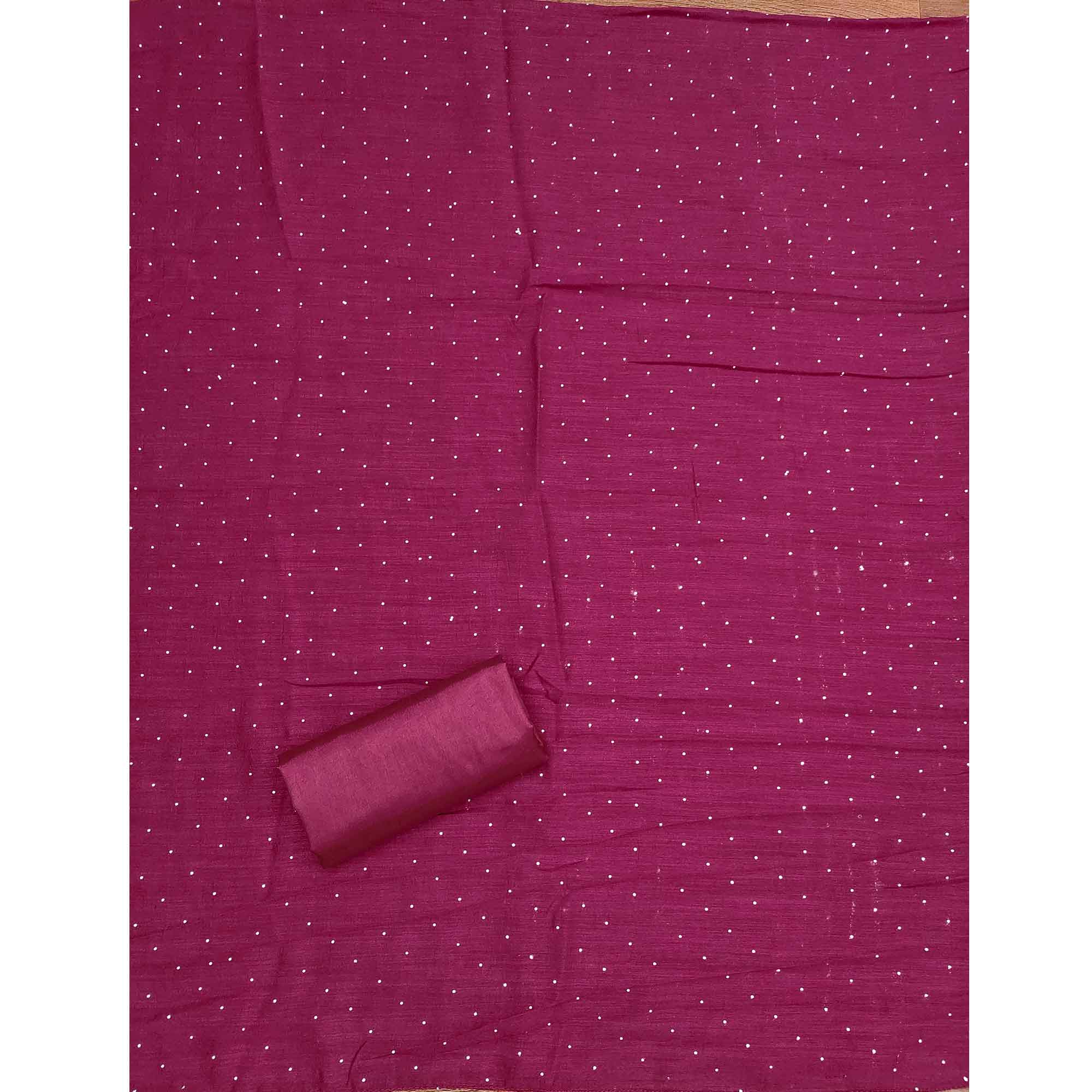 Gorgeous Pink Floral Embroidered Vichitra Silk Dress Material Beautified With Swarovski Work