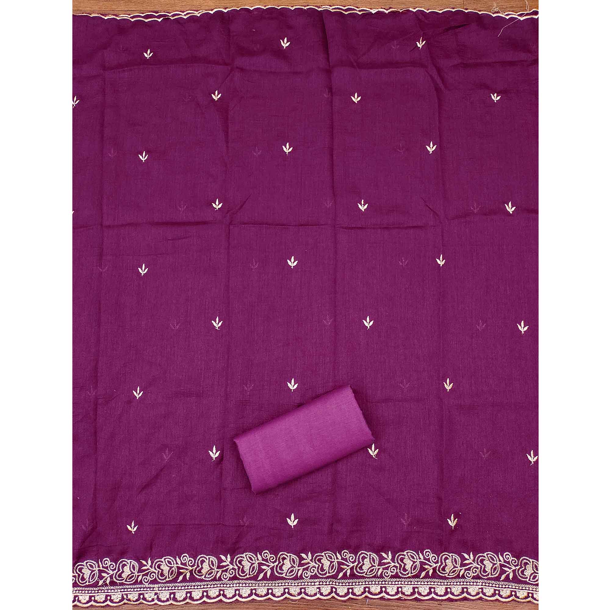 Regal Purple Floral Embroidered Vichitra Silk Dress Material With Dazzling Swarovski Work Detailing