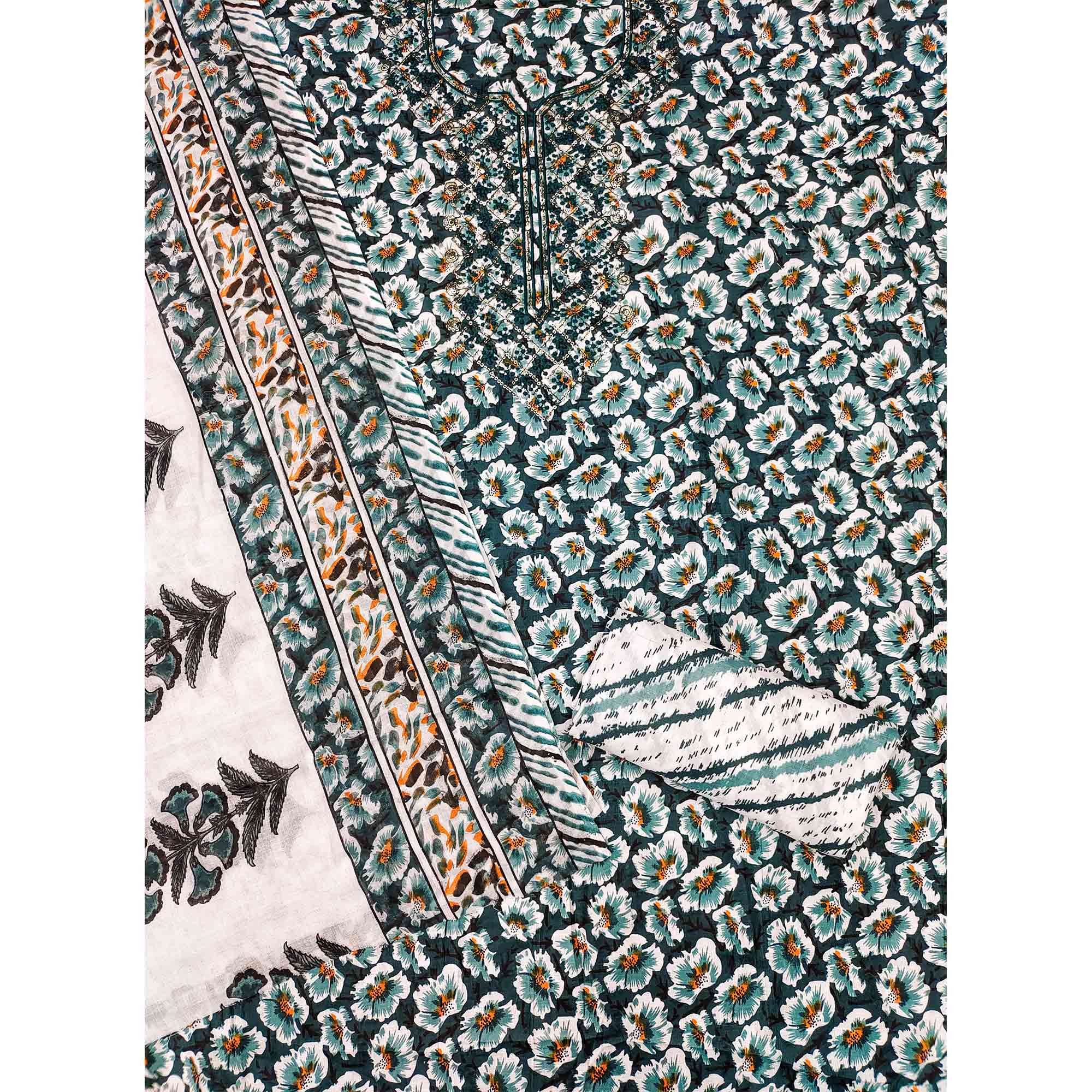 Morpich Printed With Embroidered Cotton Blend Dress Material