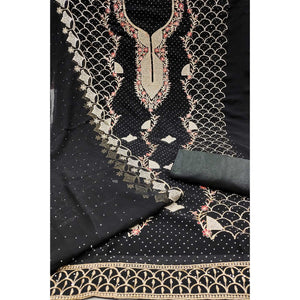 Black Georgette Dress Material With Exquisite Floral Embroidery And Stonework