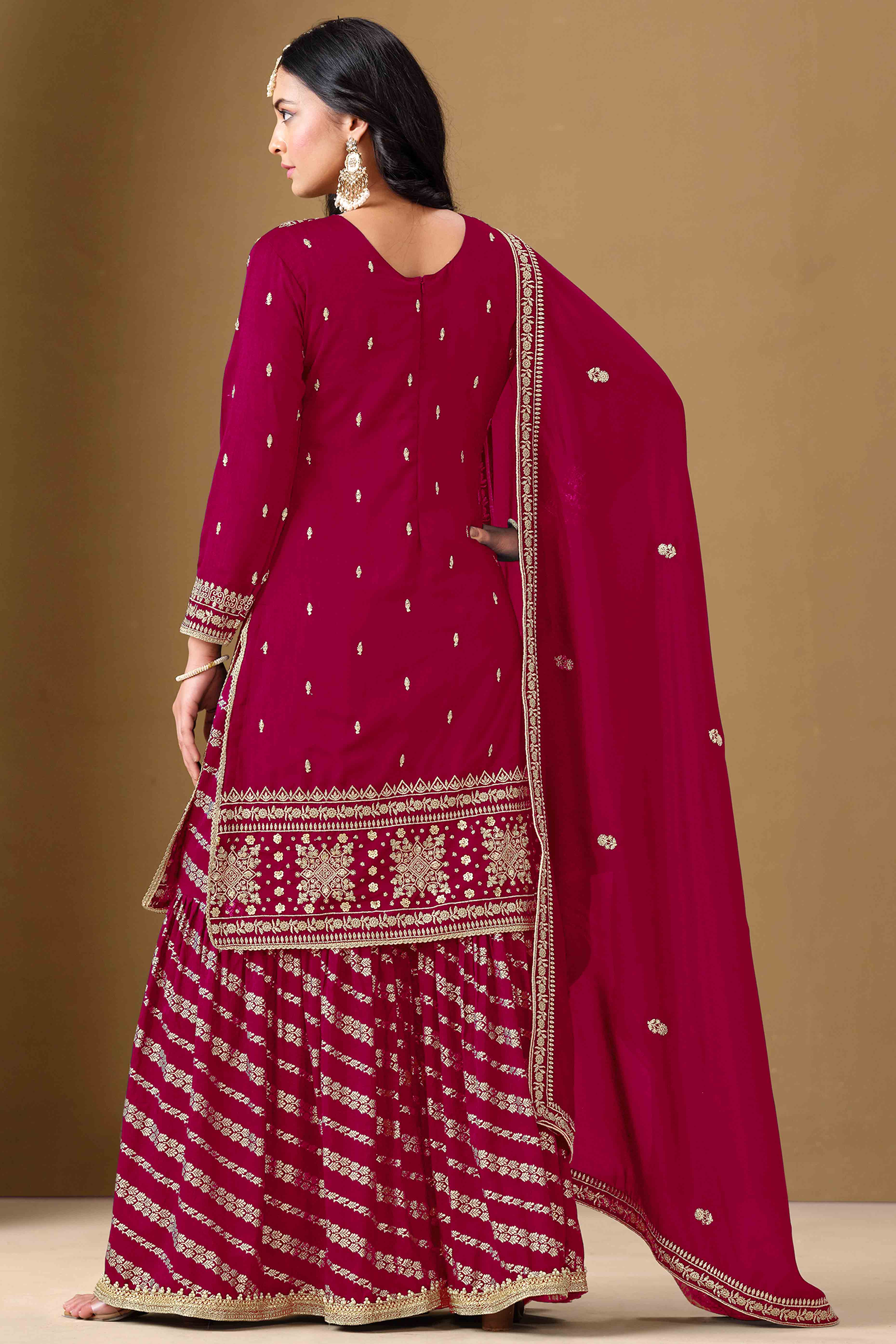 Pink Art Silk Sharara Suit With Floral Sequins Embroidery Work